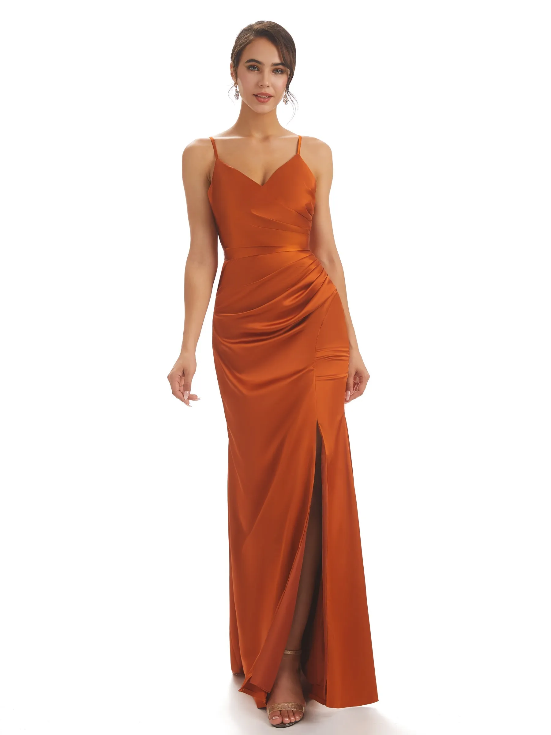 Sexy Spaghetti Straps Soft Satin Side Slit Mermaid Long Elegant Dresses For Wedding Guests sold by ChicSew product image thumbnail 4