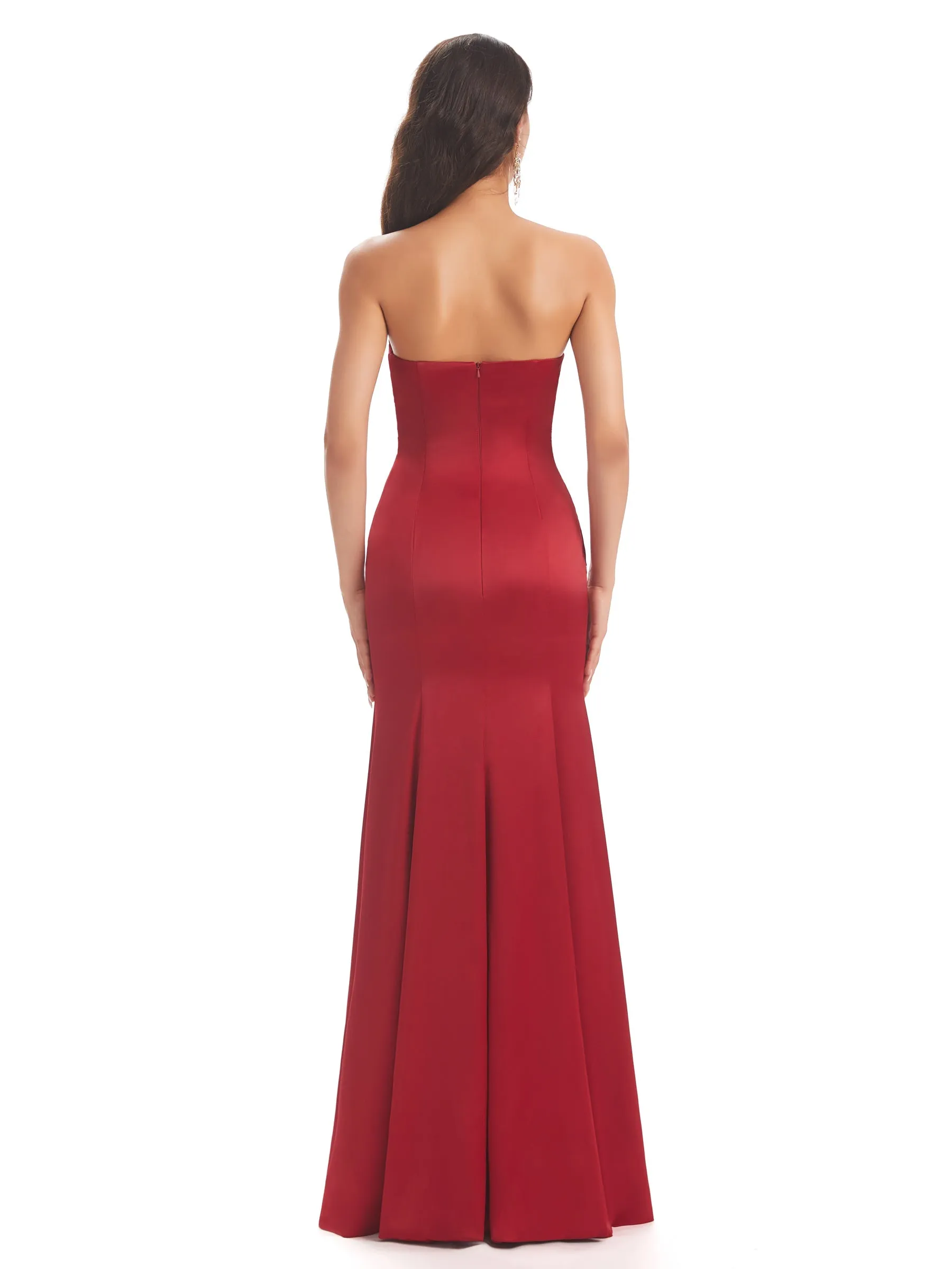 Simple Strapless Sweetheart Soft Satin Mermaid Long Wedding Party Dress For Women sold by ChicSew product image thumbnail 3