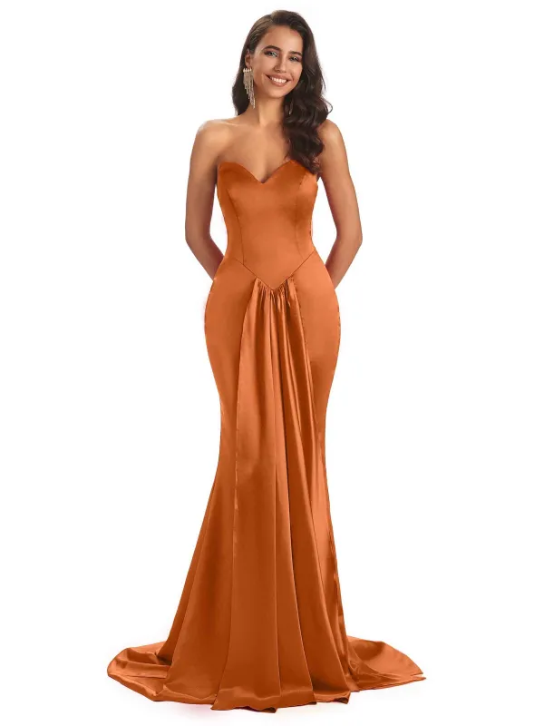 Elegant Satin Sweetheart Long Mermaid Formal Curve Dresses For Wedding Guest made by ChicSew