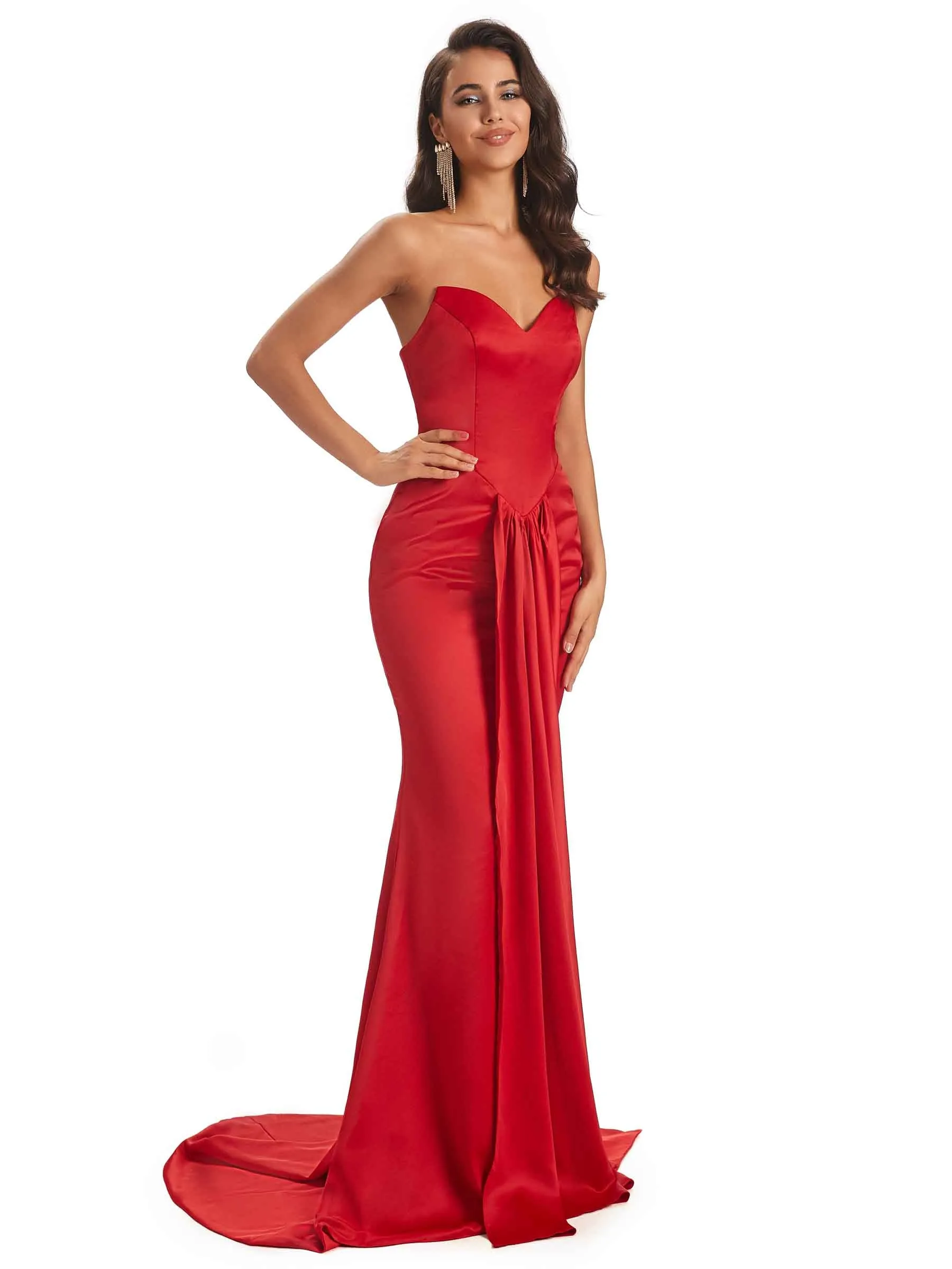 Elegant Satin Sweetheart Long Mermaid Formal Curve Dresses For Wedding Guest sold by ChicSew product image thumbnail 5