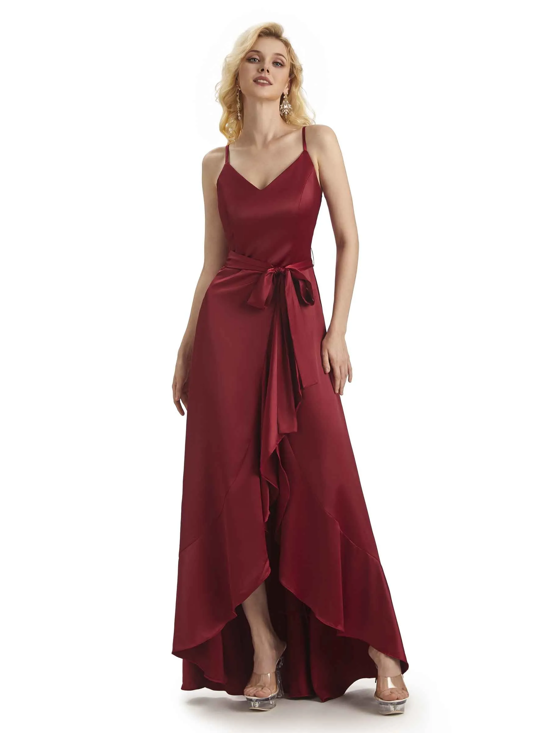 Elegant High Low V-neck Satin Formal Evening Dresses For Women Online sold by ChicSew product image thumbnail 5