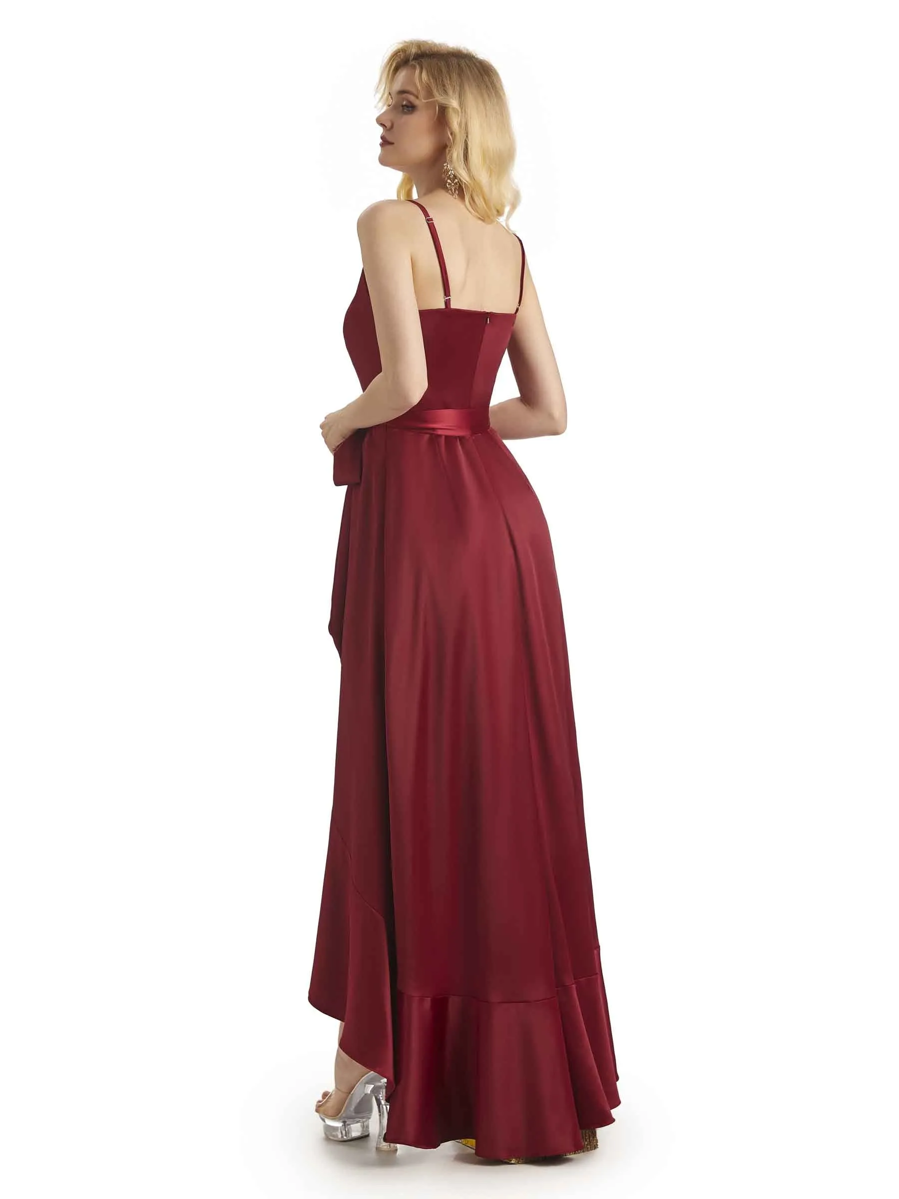 Elegant High Low V-neck Satin Formal Evening Dresses For Women Online sold by ChicSew product image thumbnail 3