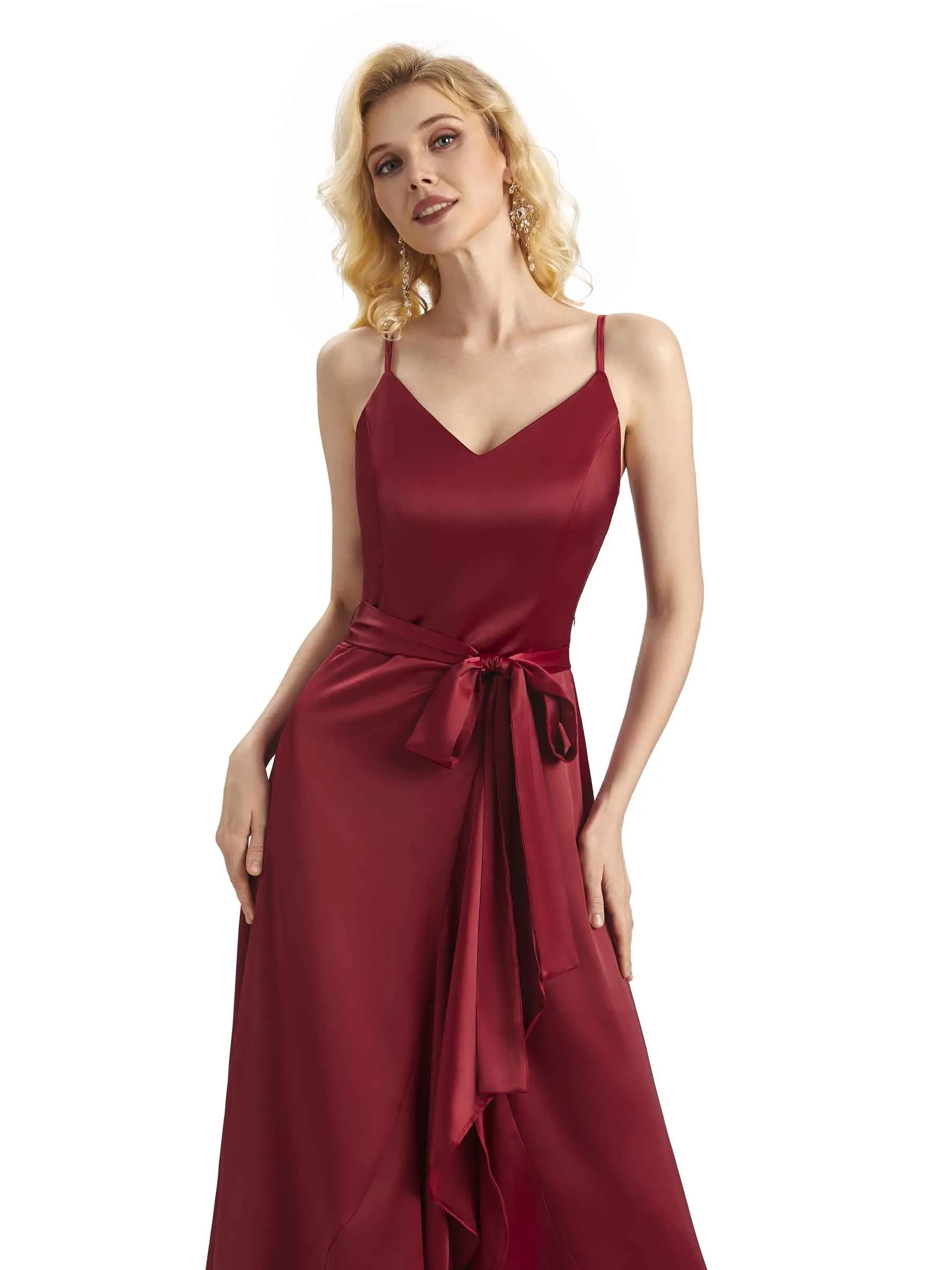 Elegant High Low V-neck Satin Formal Evening Dresses For Women Online sold by ChicSew product image thumbnail 2