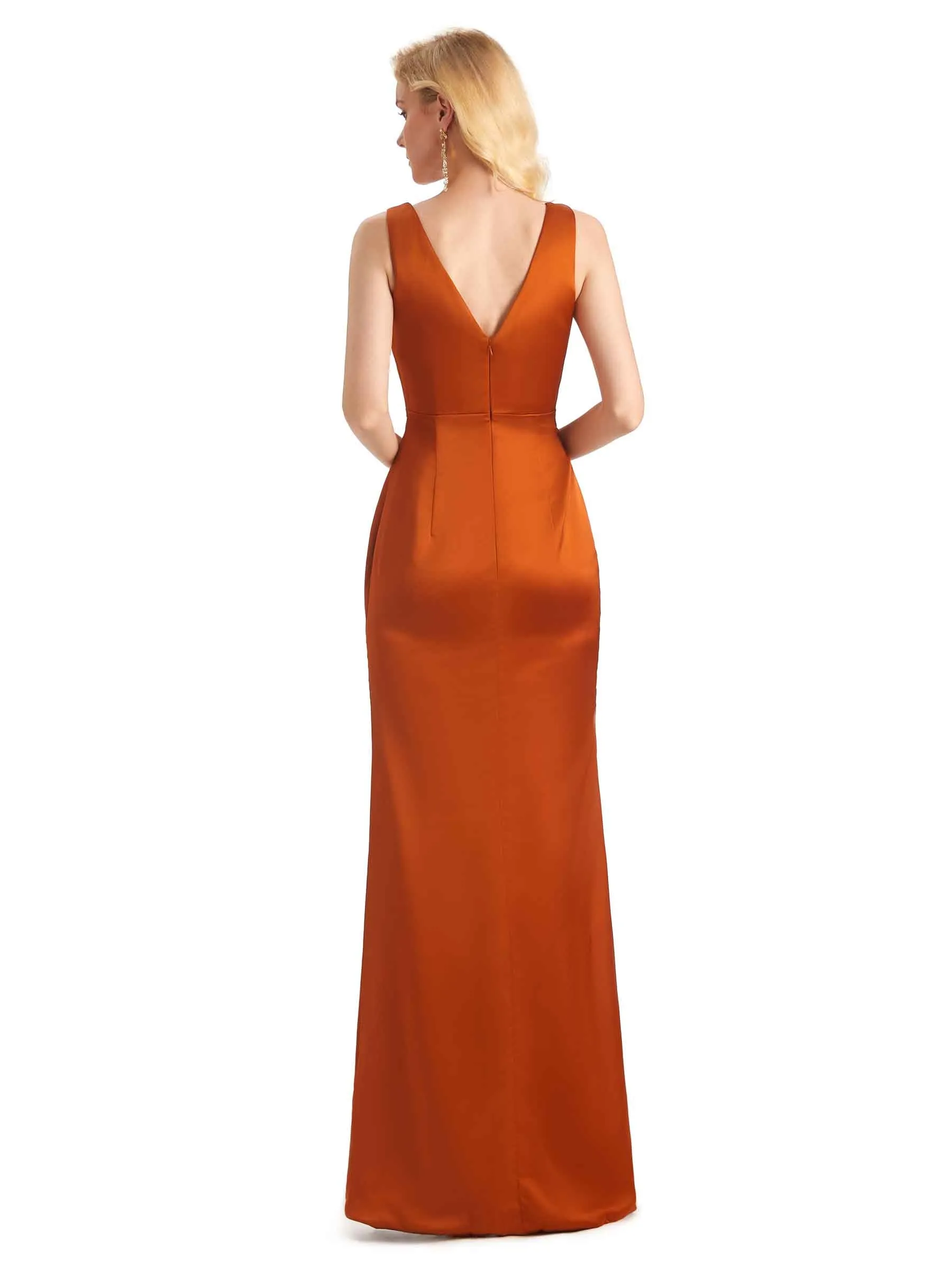 Elegant Soft Satin V Neck Formal Long Maid Of Honour Dresses 2023 sold by ChicSew product image thumbnail 3