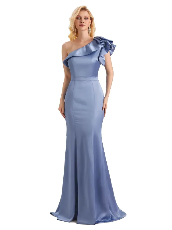 Unique Soft Satin One Shoulder Long Mermaid Bridesmaid Dresses Online sold by ChicSew