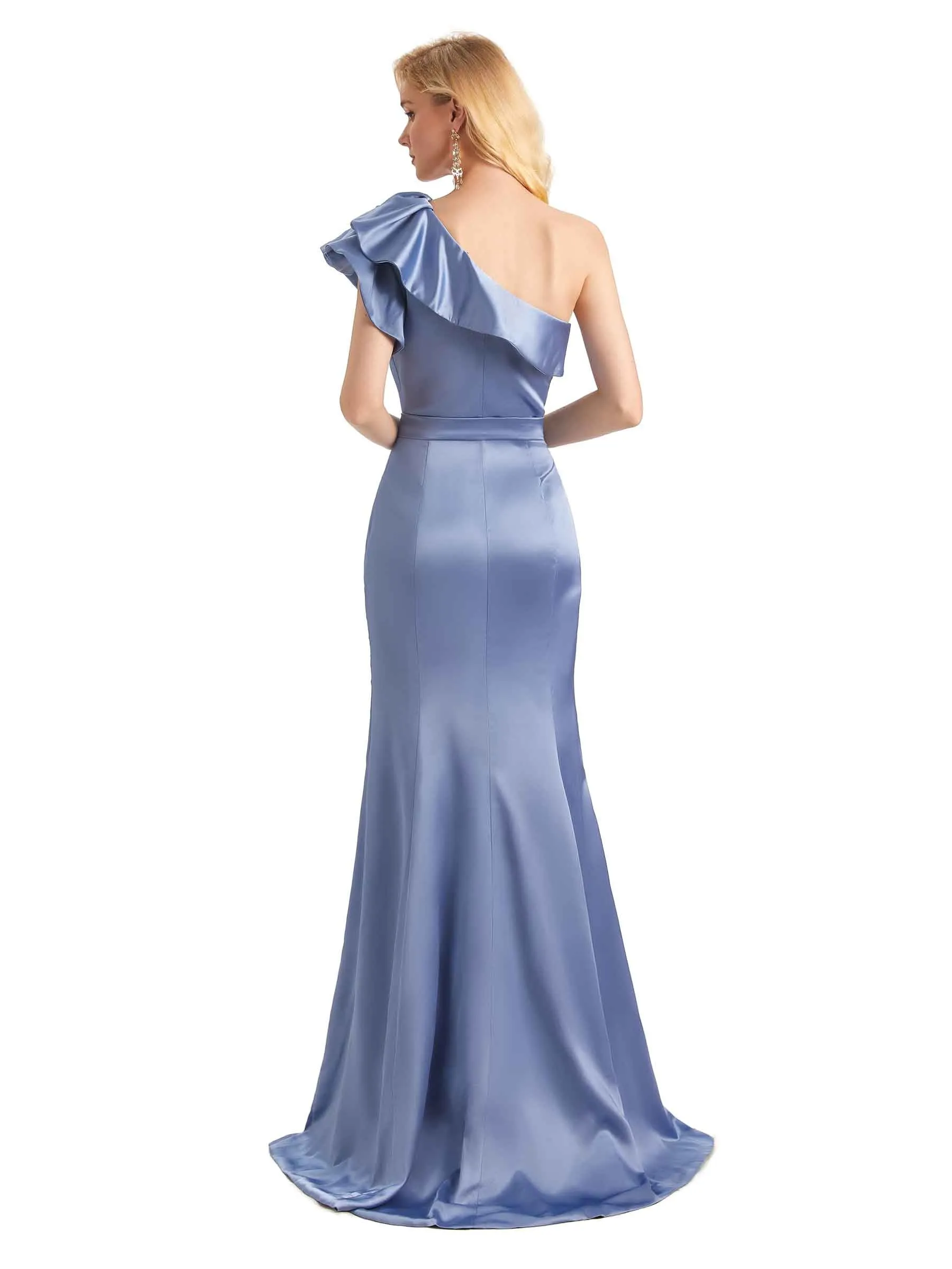 Unique Soft Satin One Shoulder Long Mermaid Bridesmaid Dresses Online sold by ChicSew product image thumbnail 3