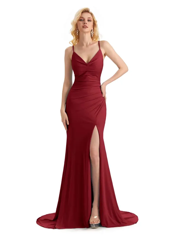 Sexy Mermaid Spaghetti Straps Stretchy Jersey Long Maxi Formal Bridesmaid Dresses sold by ChicSew