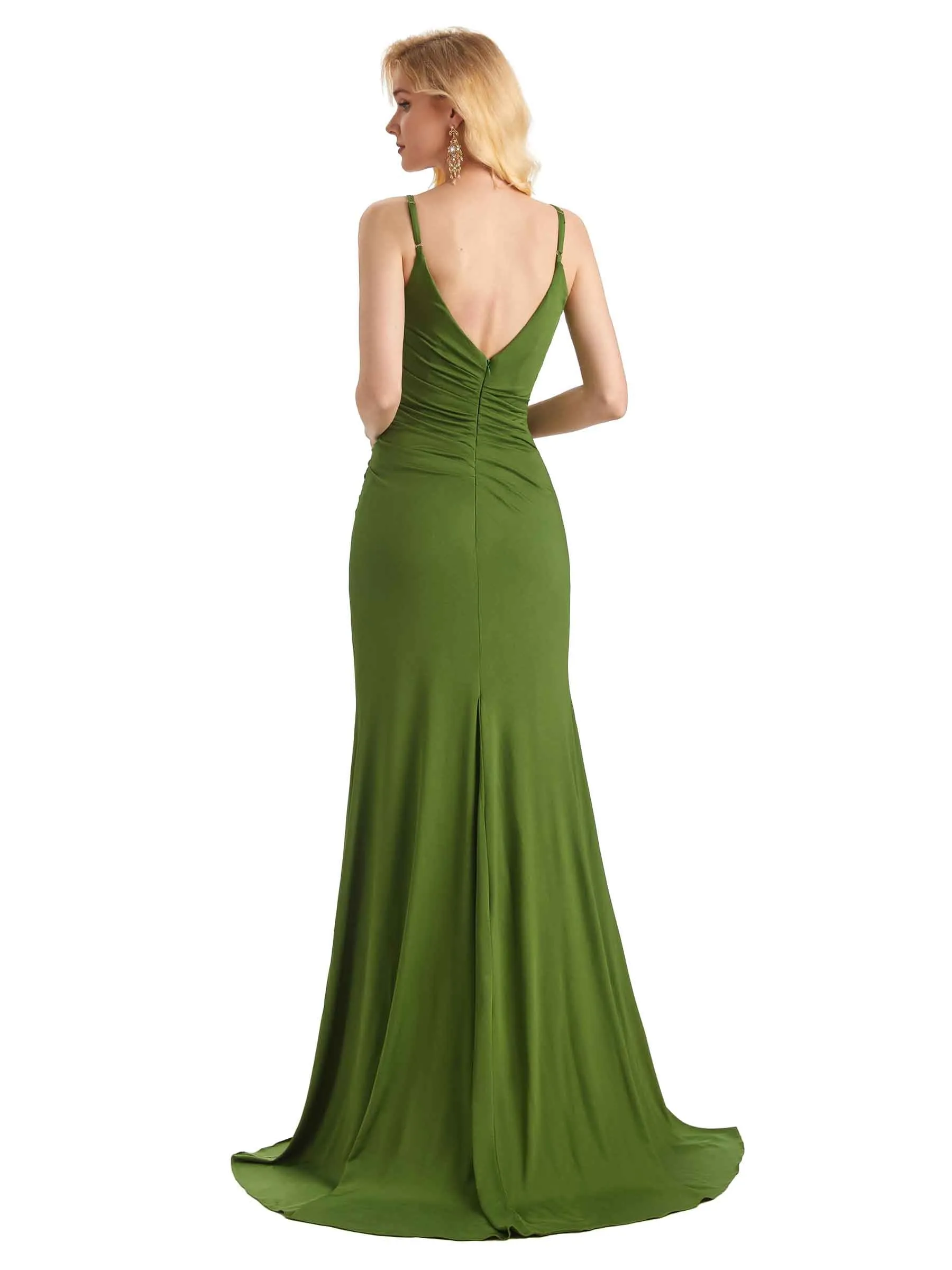 Sexy Mermaid Side Slit Stretchy Jersey Long Formal Bridesmaid Dresses Online sold by ChicSew product image thumbnail 3