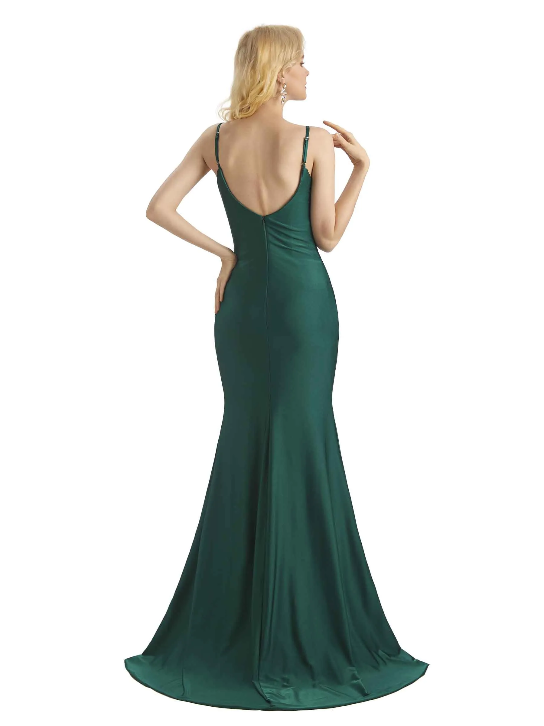 Sexy Mermaid Side Slit Stretchy Jersey Long Formal Bridesmaid Dresses Online sold by ChicSew product image thumbnail 3