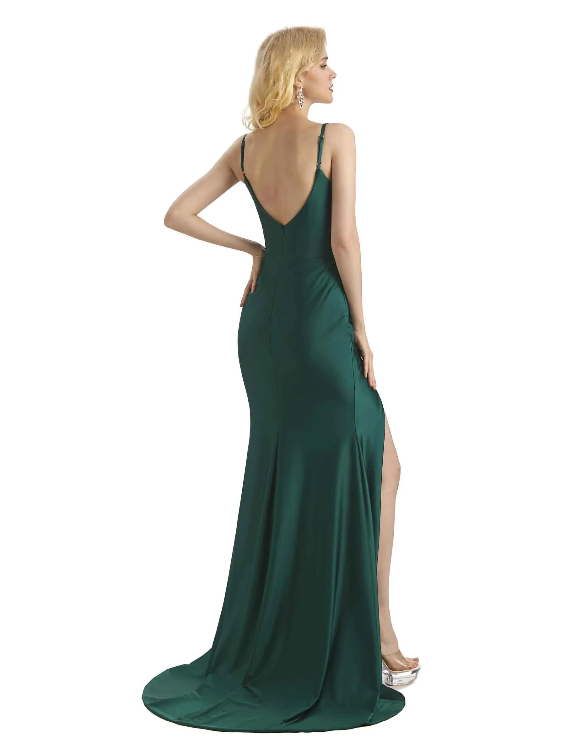 Sexy Mermaid Side Slit Stretchy Jersey Long Formal Bridesmaid Dresses Online sold by ChicSew product image thumbnail 5