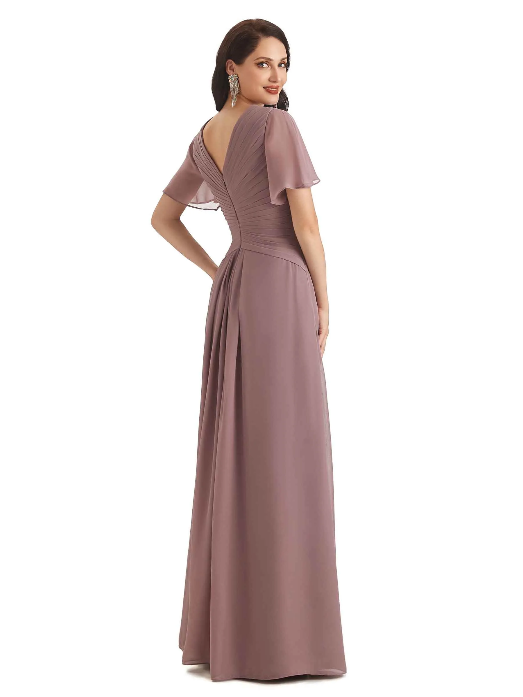 Formal A-line Chiffon Short Sleeves V-neck Long Groom of The Bride Dresses sold by ChicSew product image thumbnail 4