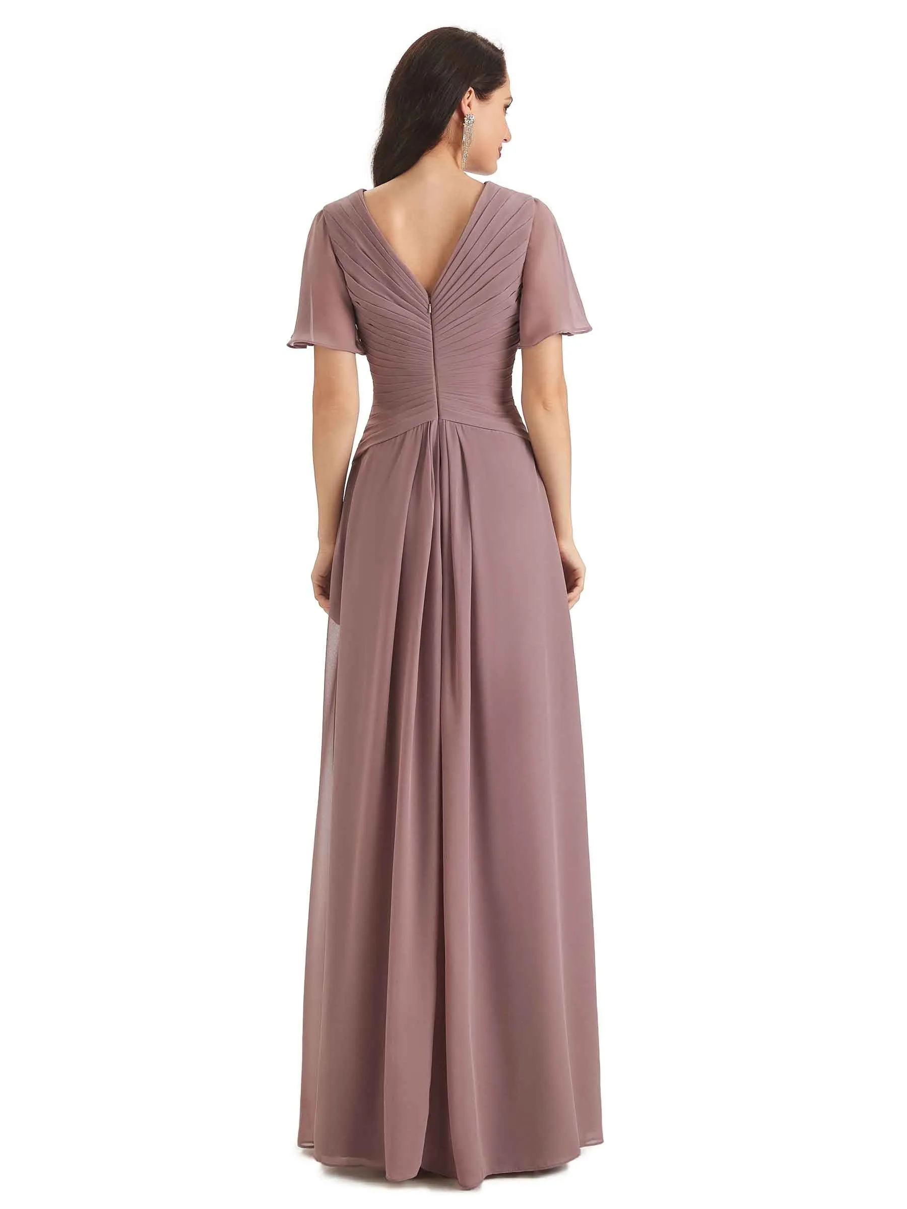 Formal A-line Chiffon Short Sleeves V-neck Long Groom of The Bride Dresses sold by ChicSew product image thumbnail 3