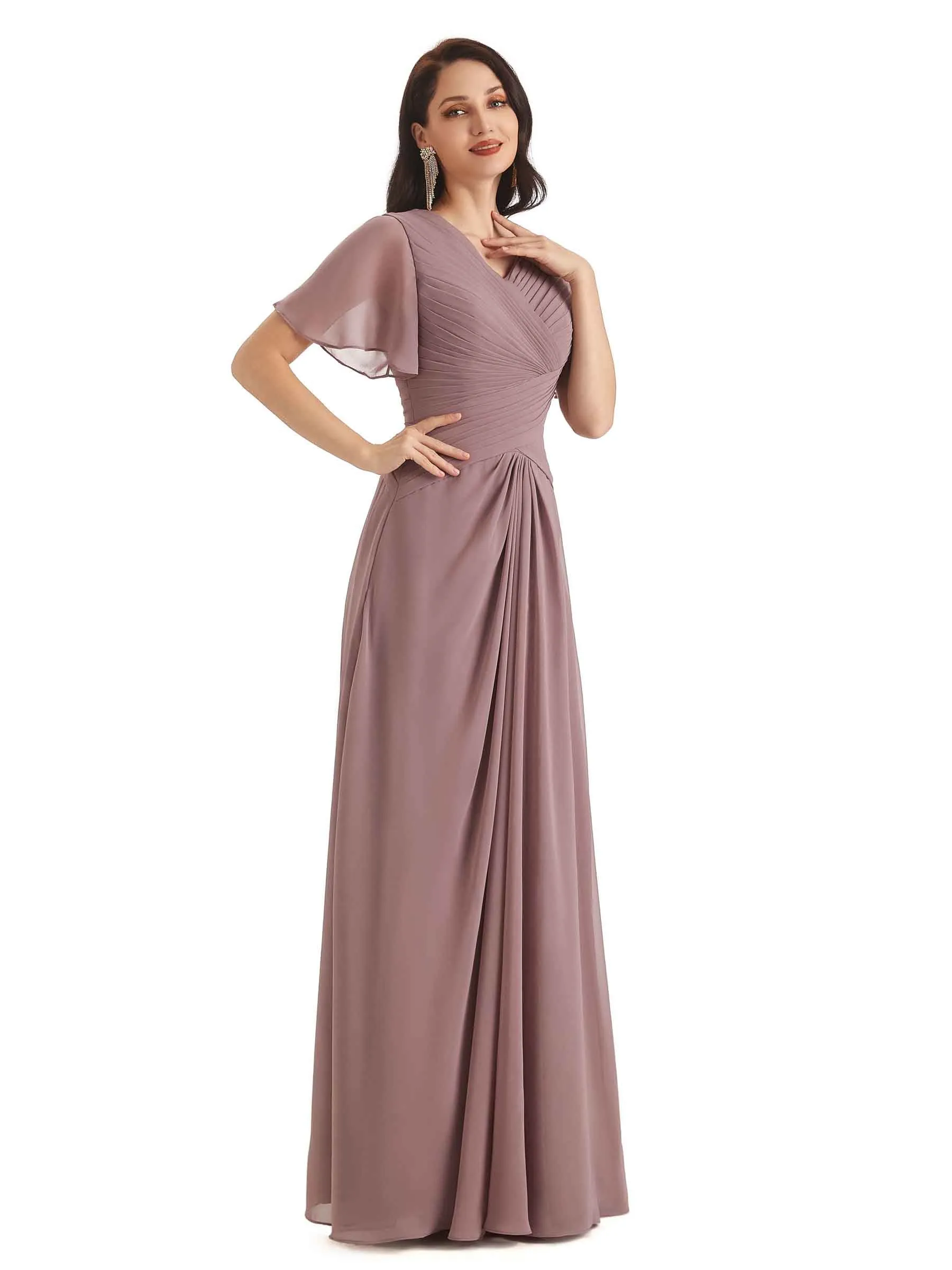 Formal A-line Chiffon Short Sleeves V-neck Long Groom of The Bride Dresses sold by ChicSew product image thumbnail 5