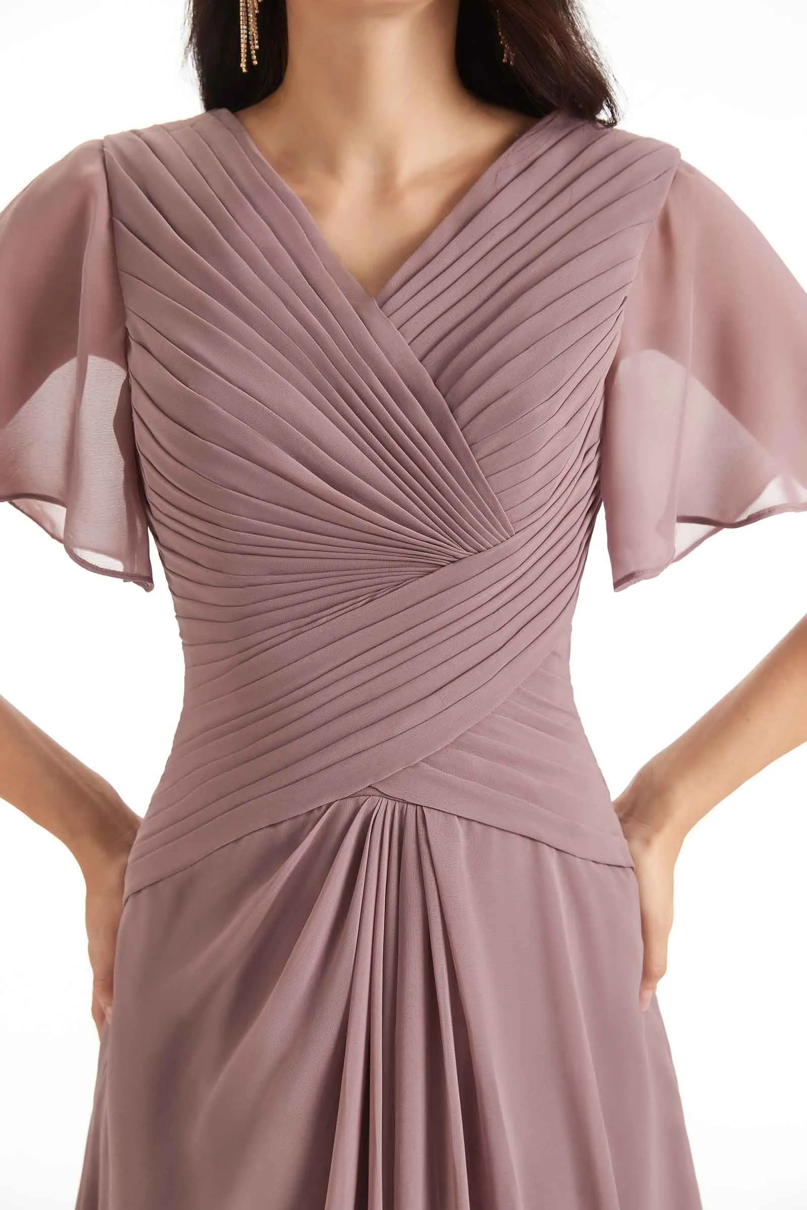 Formal A-line Chiffon Short Sleeves V-neck Long Groom of The Bride Dresses sold by ChicSew product image thumbnail 2