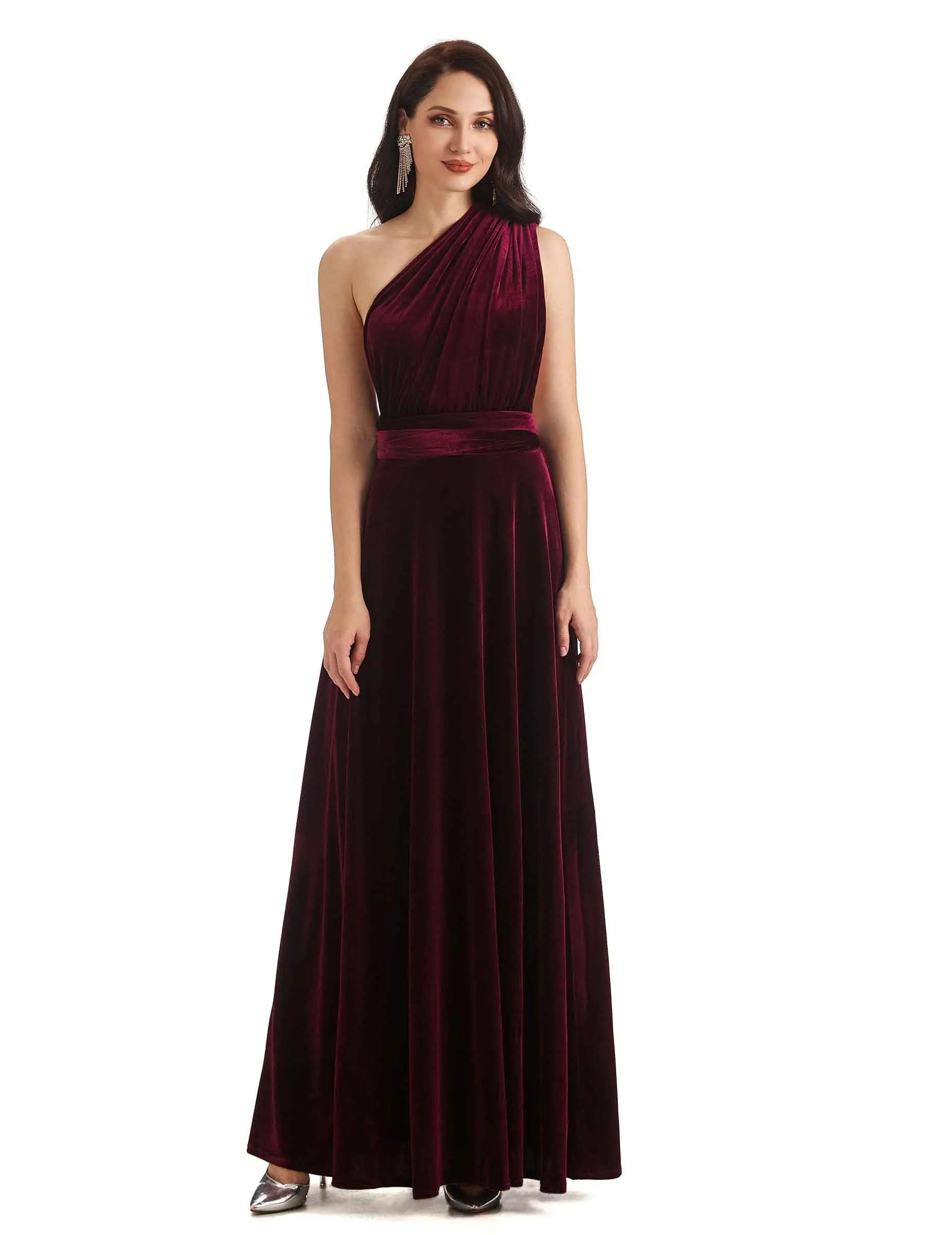 Convertible Sexy A-Line Velvet Long Bridesmaid Dresses Online sold by ChicSew product image thumbnail 4