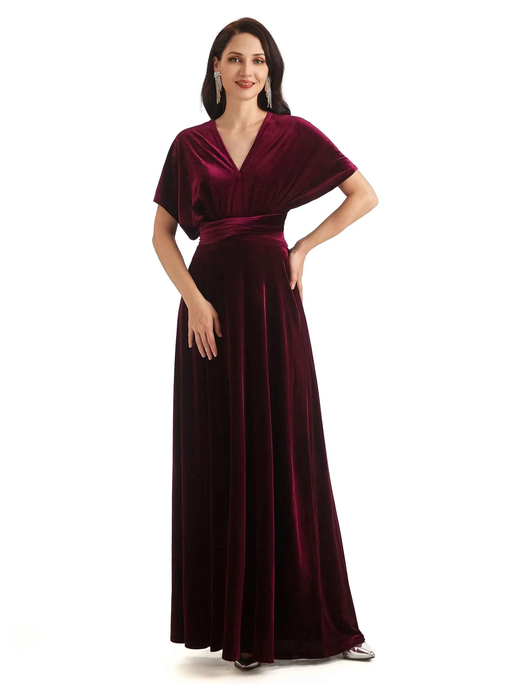 Convertible Sexy A-Line Velvet Long Bridesmaid Dresses Online sold by ChicSew product image thumbnail 2