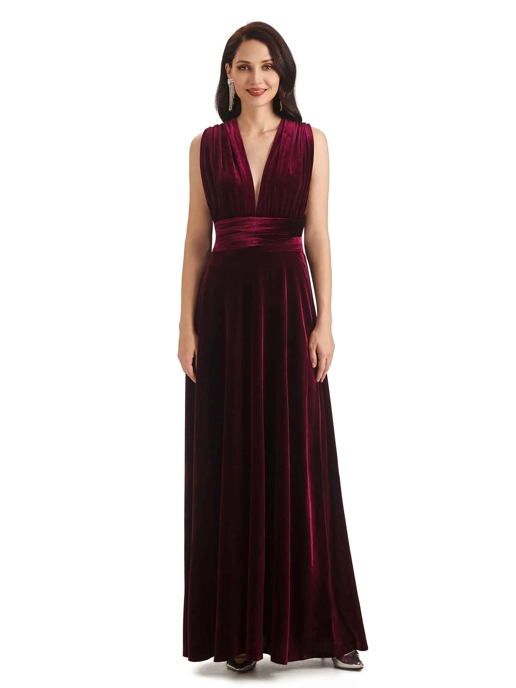 Convertible Sexy A-Line Velvet Long Bridesmaid Dresses Online sold by ChicSew product image thumbnail 3