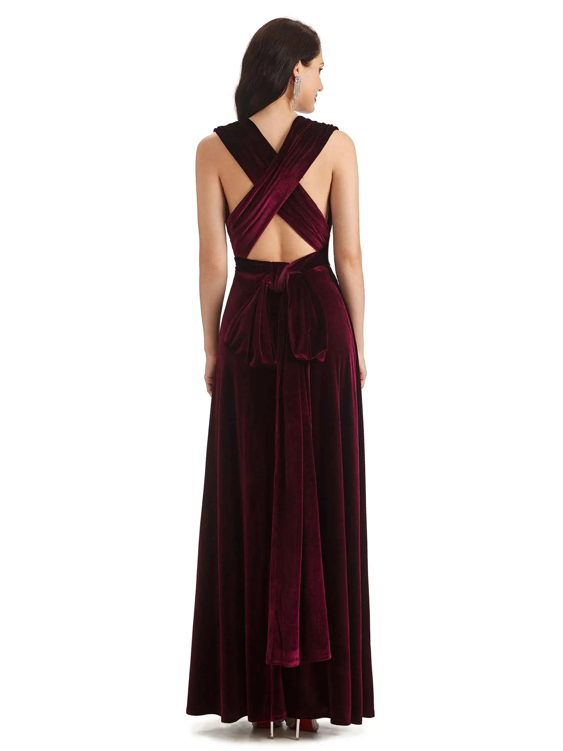Convertible Sexy A-Line Velvet Long Bridesmaid Dresses Online sold by ChicSew product image thumbnail 5