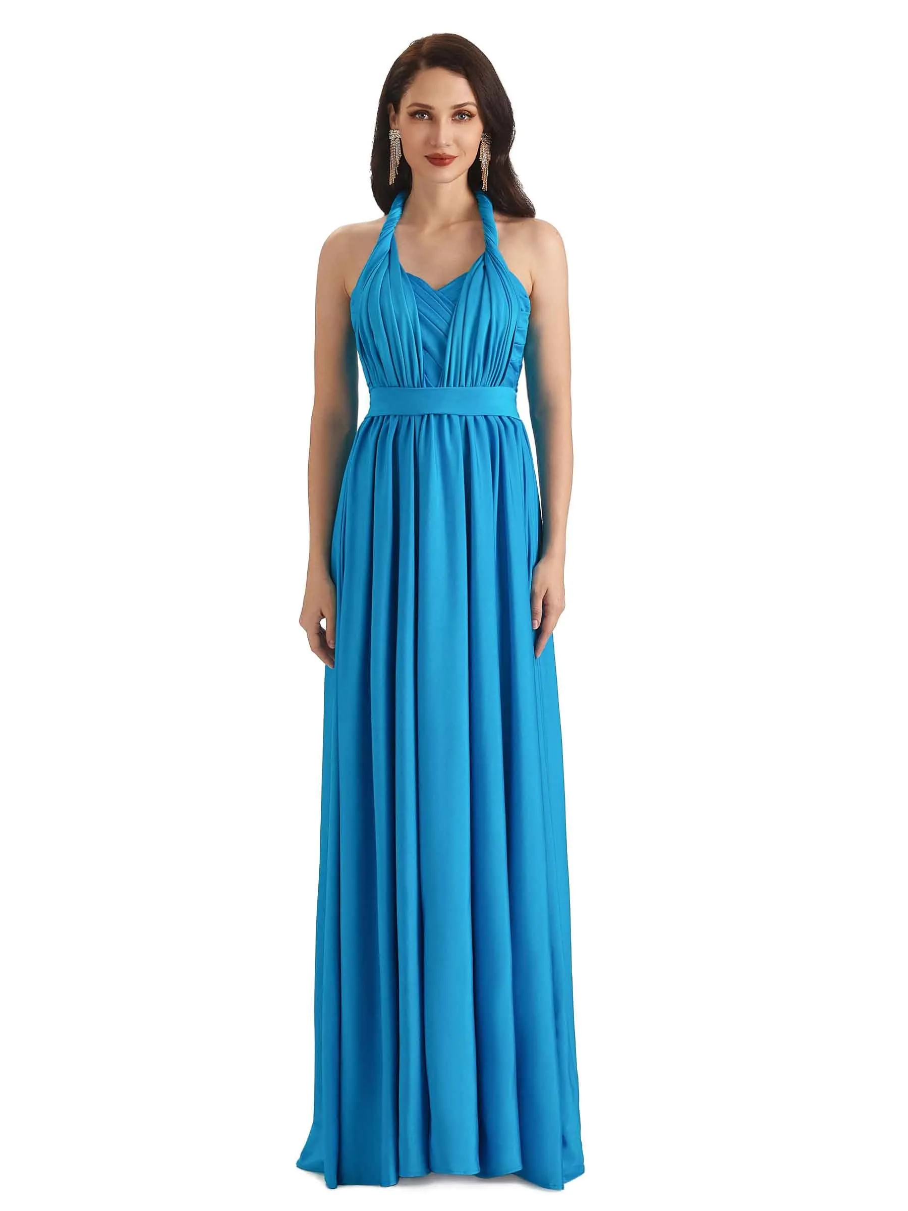 Convertible A-line Stretchy Jersey Long Formal Bridesmaid Dresses Online sold by ChicSew product image thumbnail 4