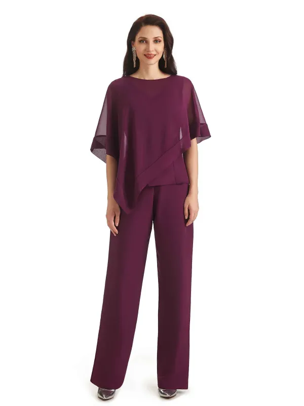 Elegant Chiffon Half Sleeves Long Mother of The Bride Jumpsuit sold by ChicSew