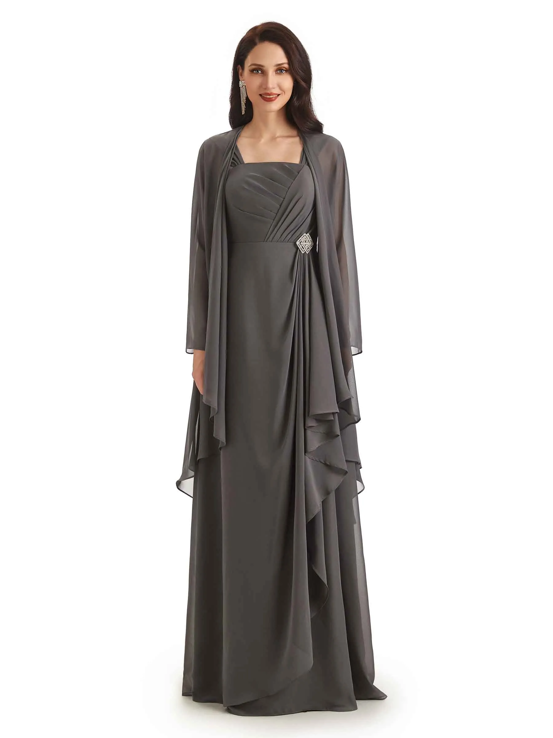 Elegant A-Line Chiffon Spaghetti Straps Sleeveless Mother of The Bride Dresses With Shawl sold by ChicSew