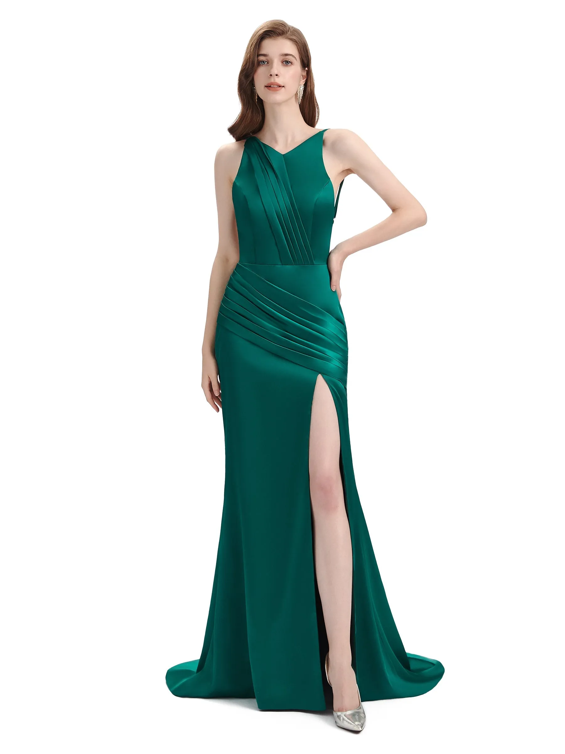 Sexy Backess Mermaid Side Slit Soft Satin Maxi Long Mermaid prom Dresses sold by ChicSew
