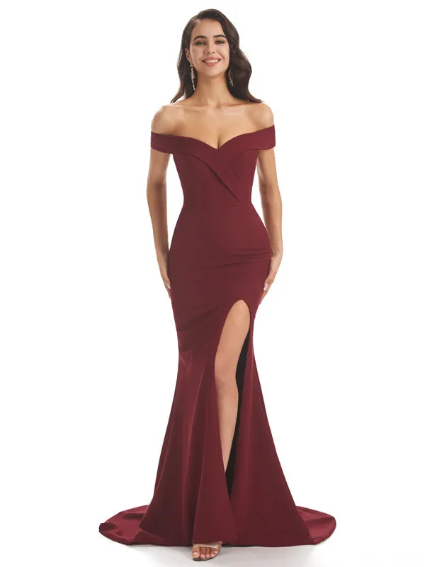 Sexy Soft Satin Off Shoulder Side Slit Maxi Long Mermaid Prom Dresses sold by ChicSew