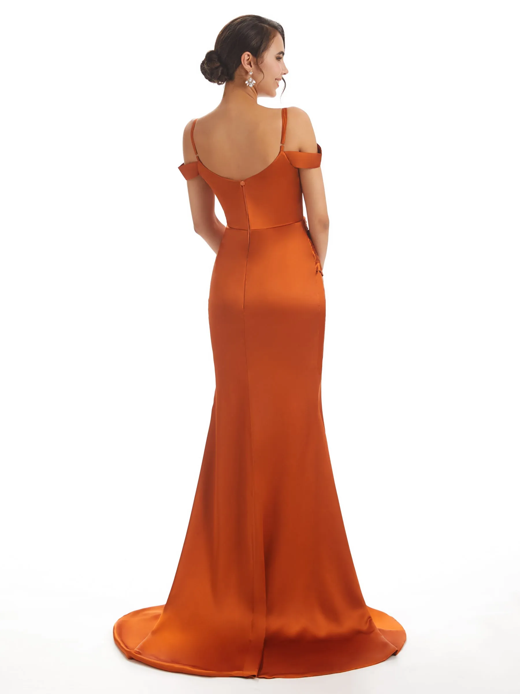 Sexy Cold Shoulder Soft Satin Long Mermaid Prom Dresses With Slit sold by ChicSew product image thumbnail 3