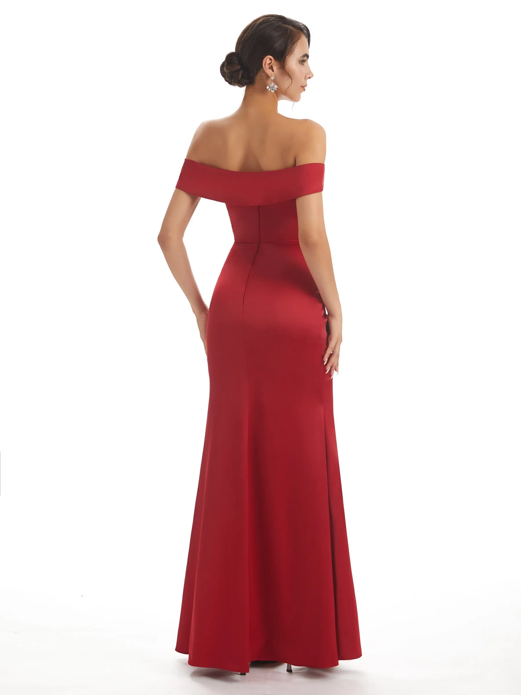 Sexy Side Slit Off The Shoulder Mermaid Unique Long Satin Prom Dresses Online sold by ChicSew product image thumbnail 5