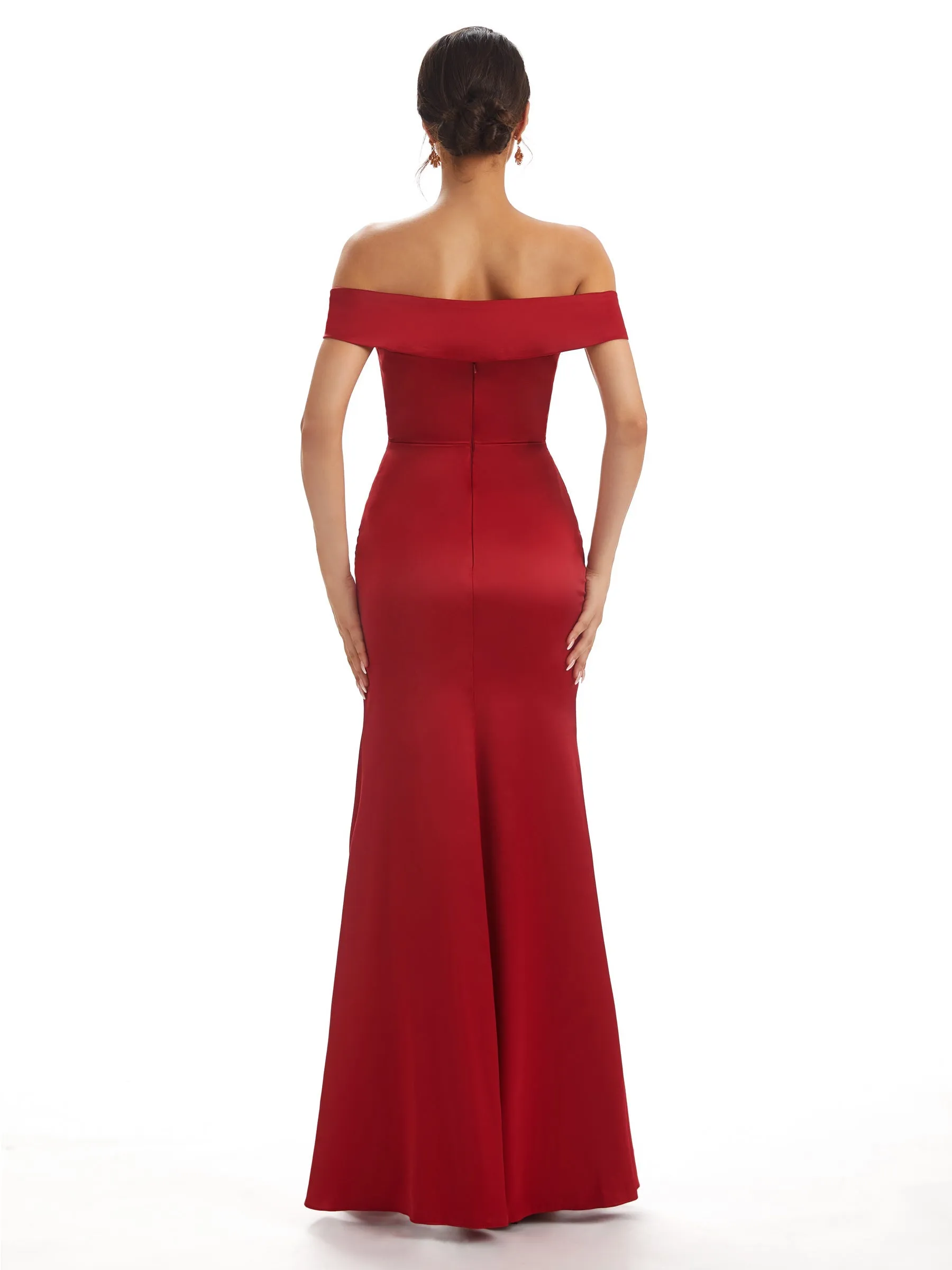 Sexy Side Slit Off The Shoulder Mermaid Unique Long Satin Prom Dresses Online sold by ChicSew product image thumbnail 3