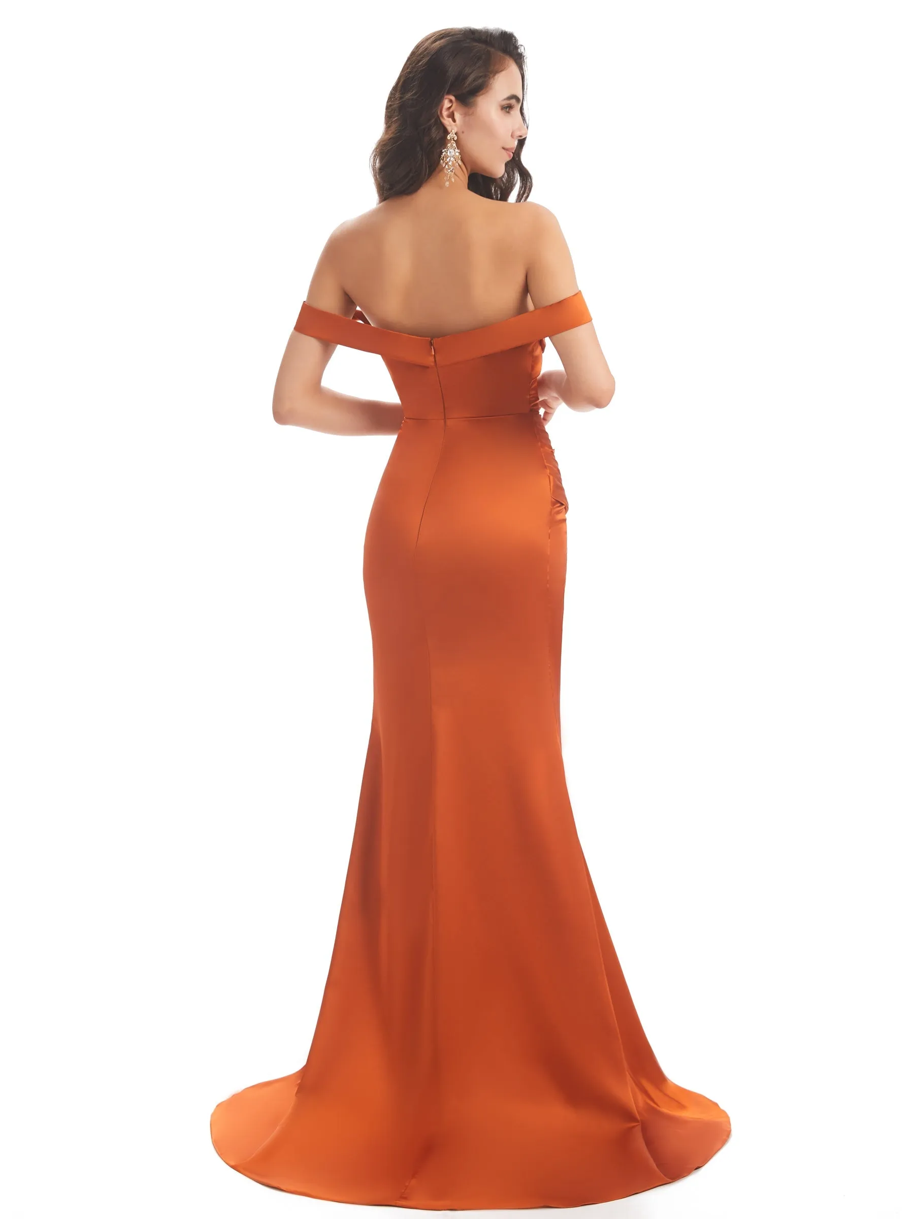 Sexy Side Slit Unique Satin Long Prom Dresses With Slit Off Shoulder sold by ChicSew product image thumbnail 3