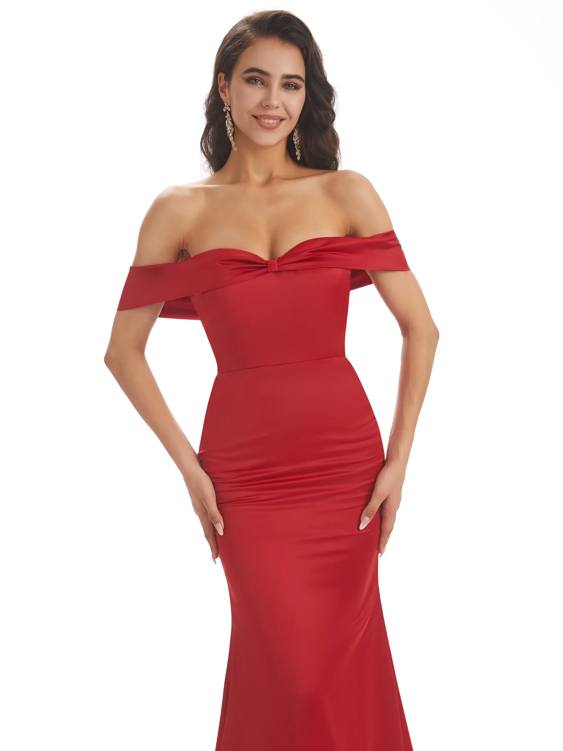 Simple Sexy Satin Off Shoulder Long Mermaid Prom Dresses Online sold by ChicSew product image thumbnail 2