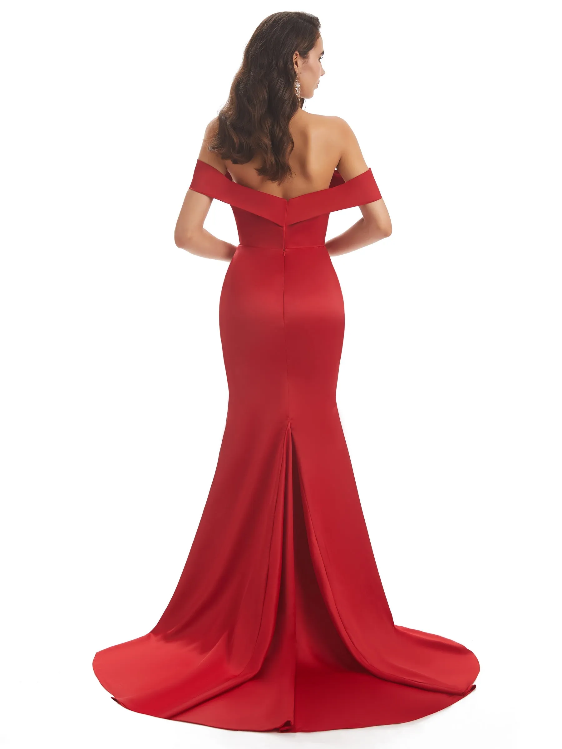 Simple Sexy Satin Off Shoulder Long Mermaid Prom Dresses Online sold by ChicSew product image thumbnail 3