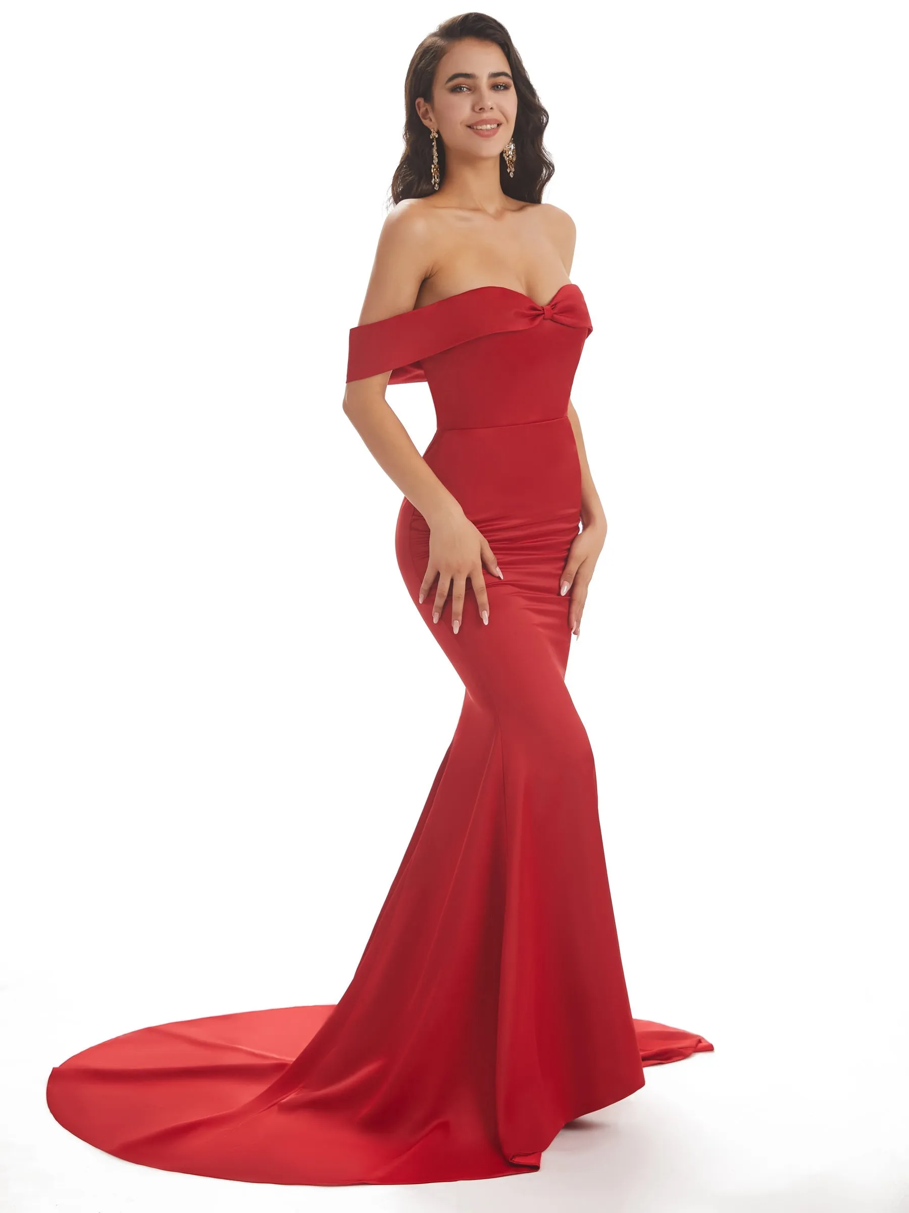 Simple Sexy Satin Off Shoulder Long Mermaid Prom Dresses Online sold by ChicSew product image thumbnail 5