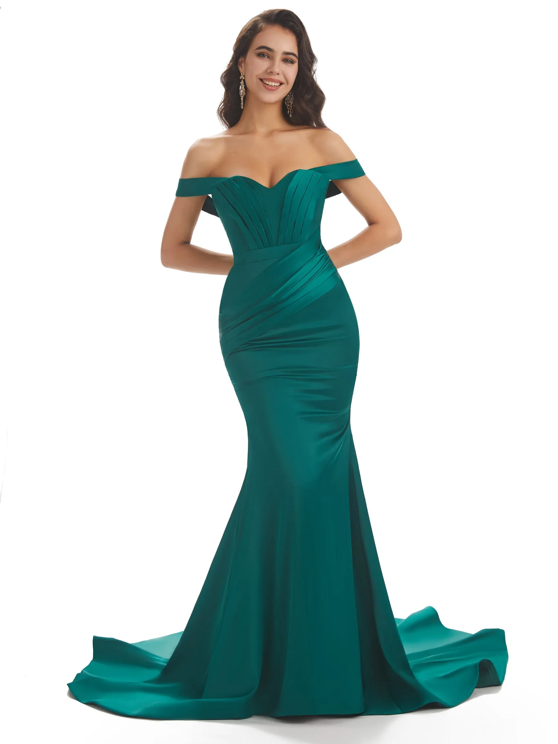 Sexy Mermaid Off Shoulder Long Unique Satin Prom Dresses Online sold by ChicSew product image thumbnail 4