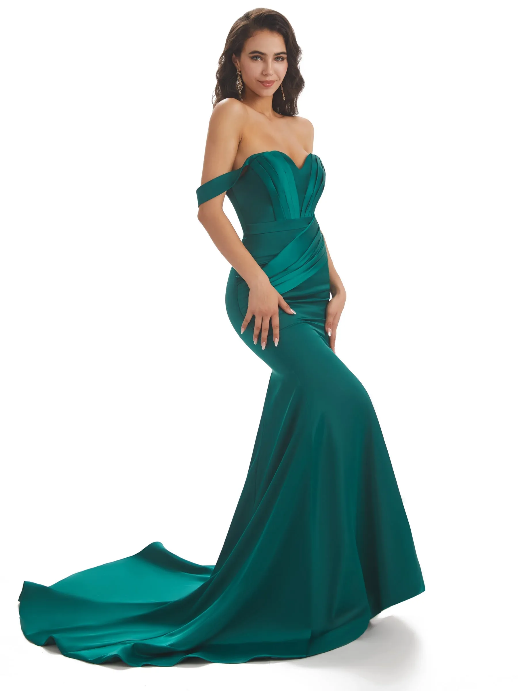 Sexy Mermaid Off Shoulder Long Unique Satin Prom Dresses Online sold by ChicSew product image thumbnail 5