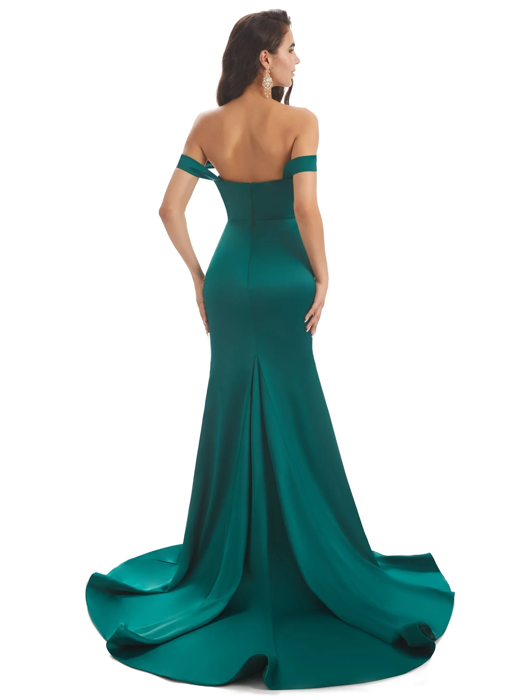 Sexy Mermaid Off Shoulder Long Unique Satin Prom Dresses Online sold by ChicSew product image thumbnail 3