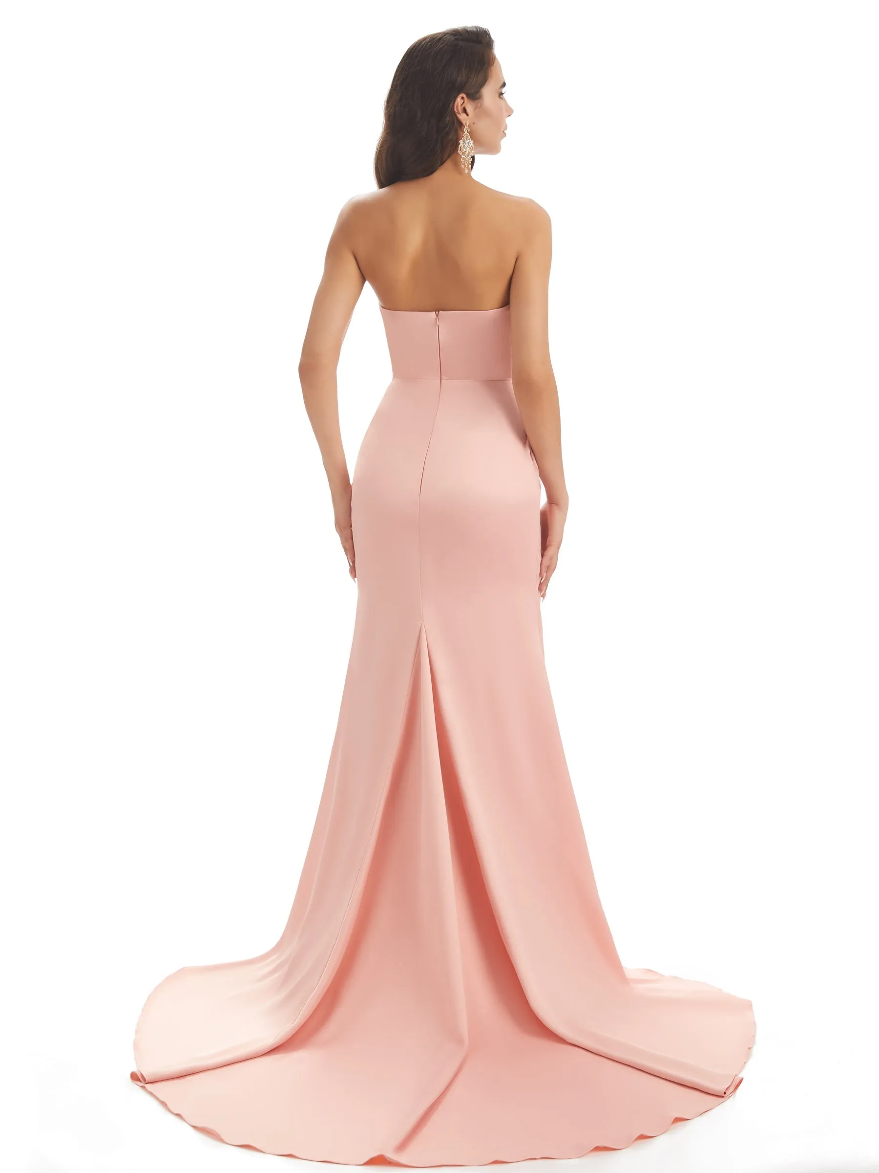 Sexy Soft Satin Side Slit Strapless Maxi Long Mermaid Prom Dresses Online sold by ChicSew product image thumbnail 3