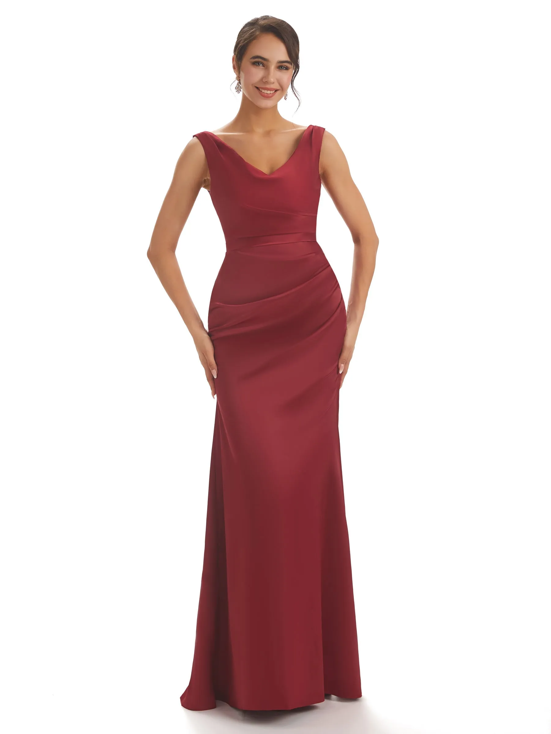 Sexy Simple V-neck Mermaid Soft Satin Long Maxi Prom Dresses Online sold by ChicSew product image thumbnail 5