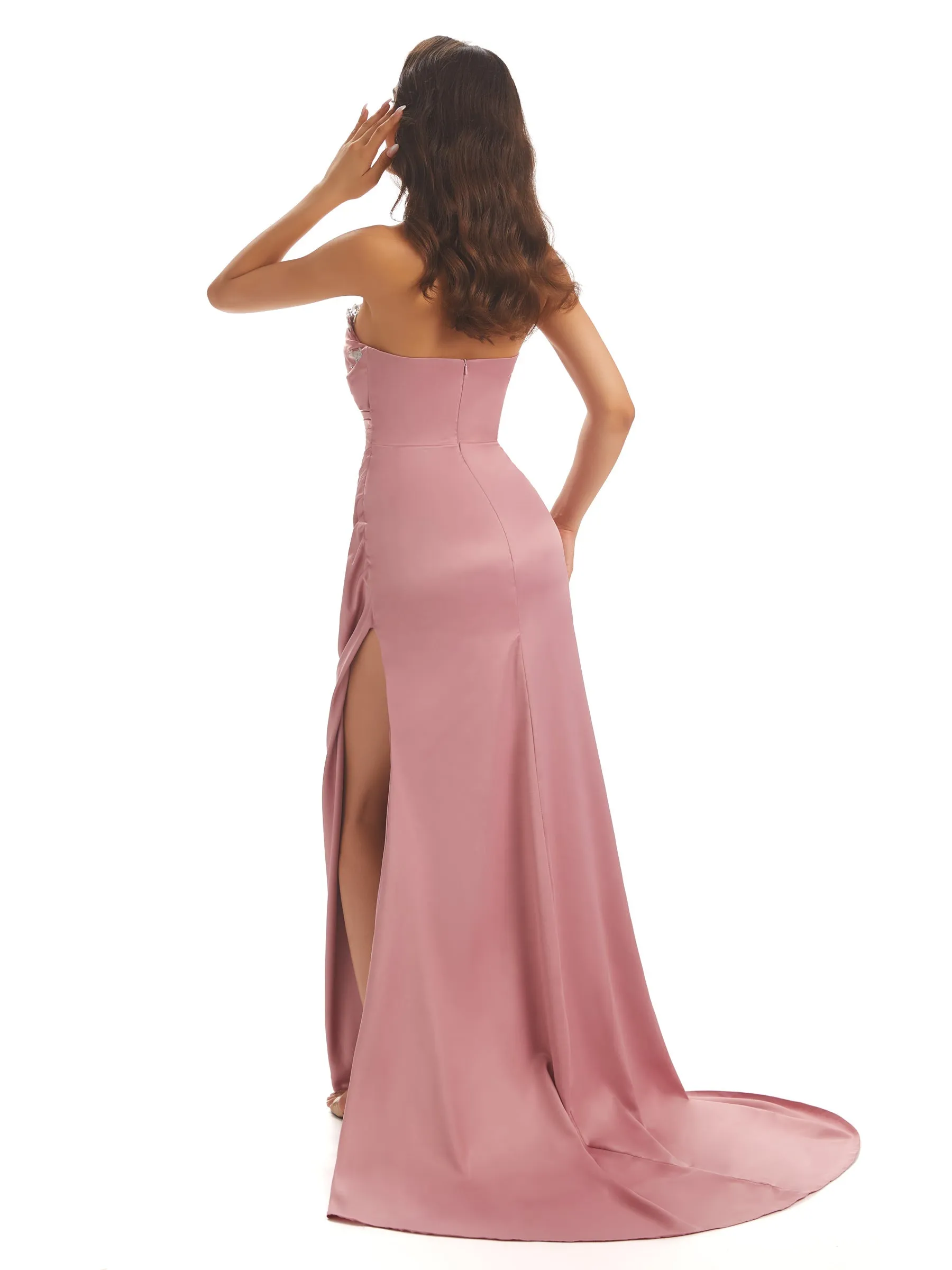 Sexy Satin Side Slit Sweetheart Long Mermaid Prom Dresses Online sold by ChicSew product image thumbnail 4