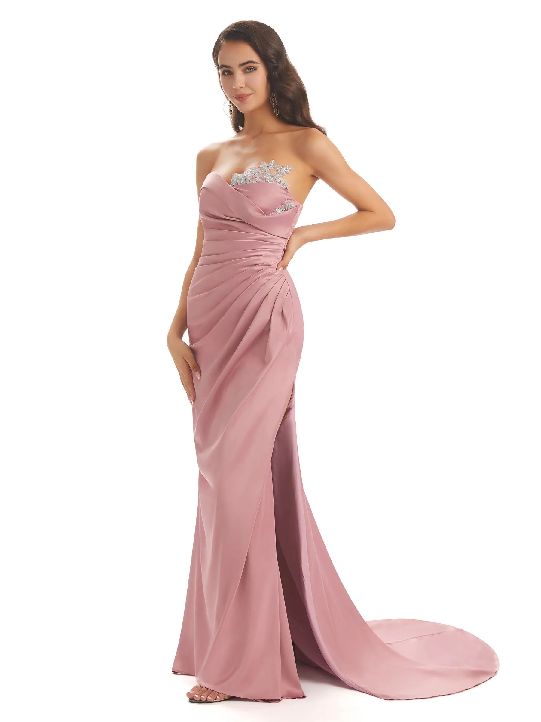 Sexy Satin Side Slit Sweetheart Long Mermaid Prom Dresses Online sold by ChicSew product image thumbnail 5