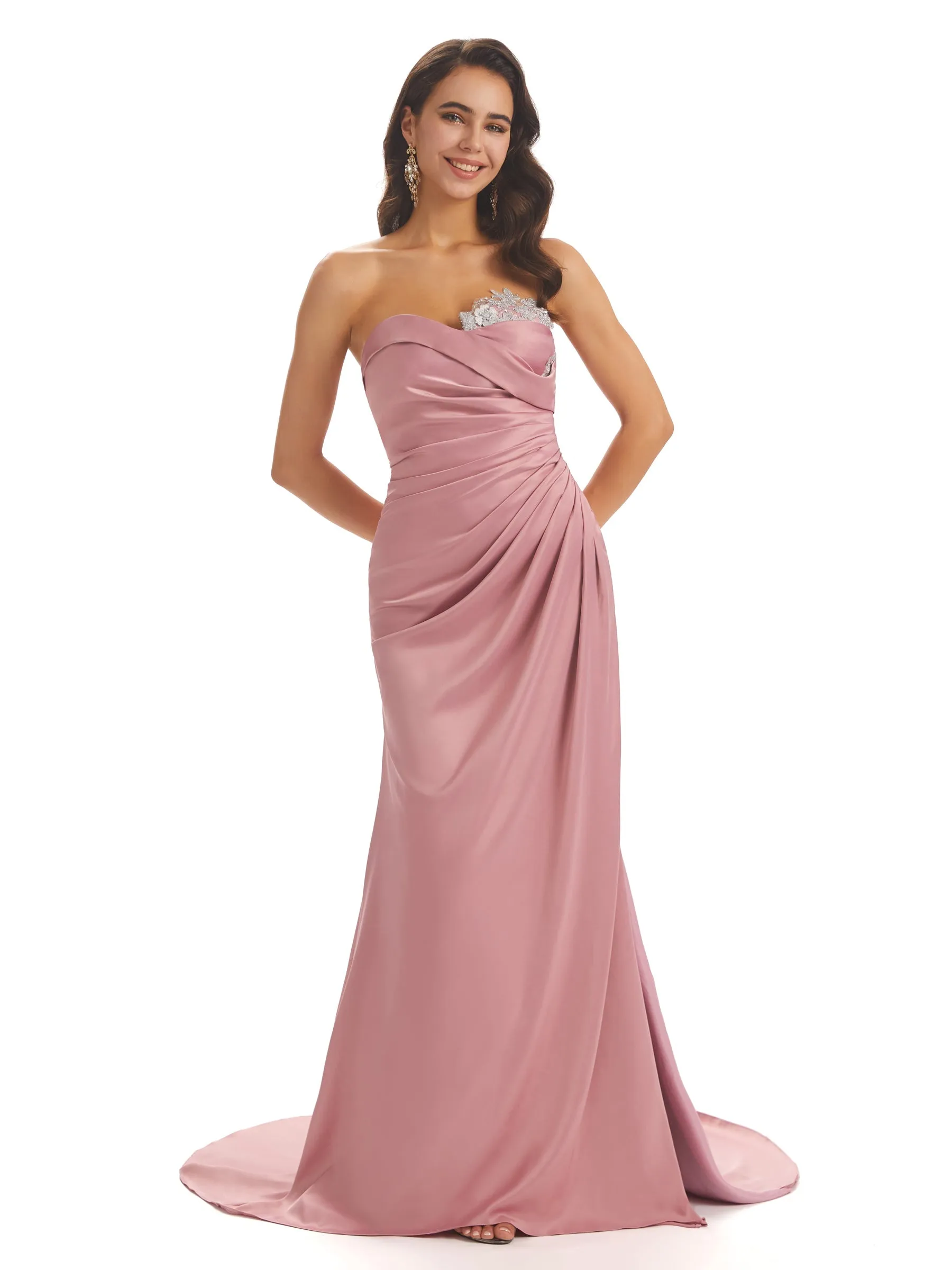 Sexy Satin Side Slit Sweetheart Long Mermaid Prom Dresses Online sold by ChicSew