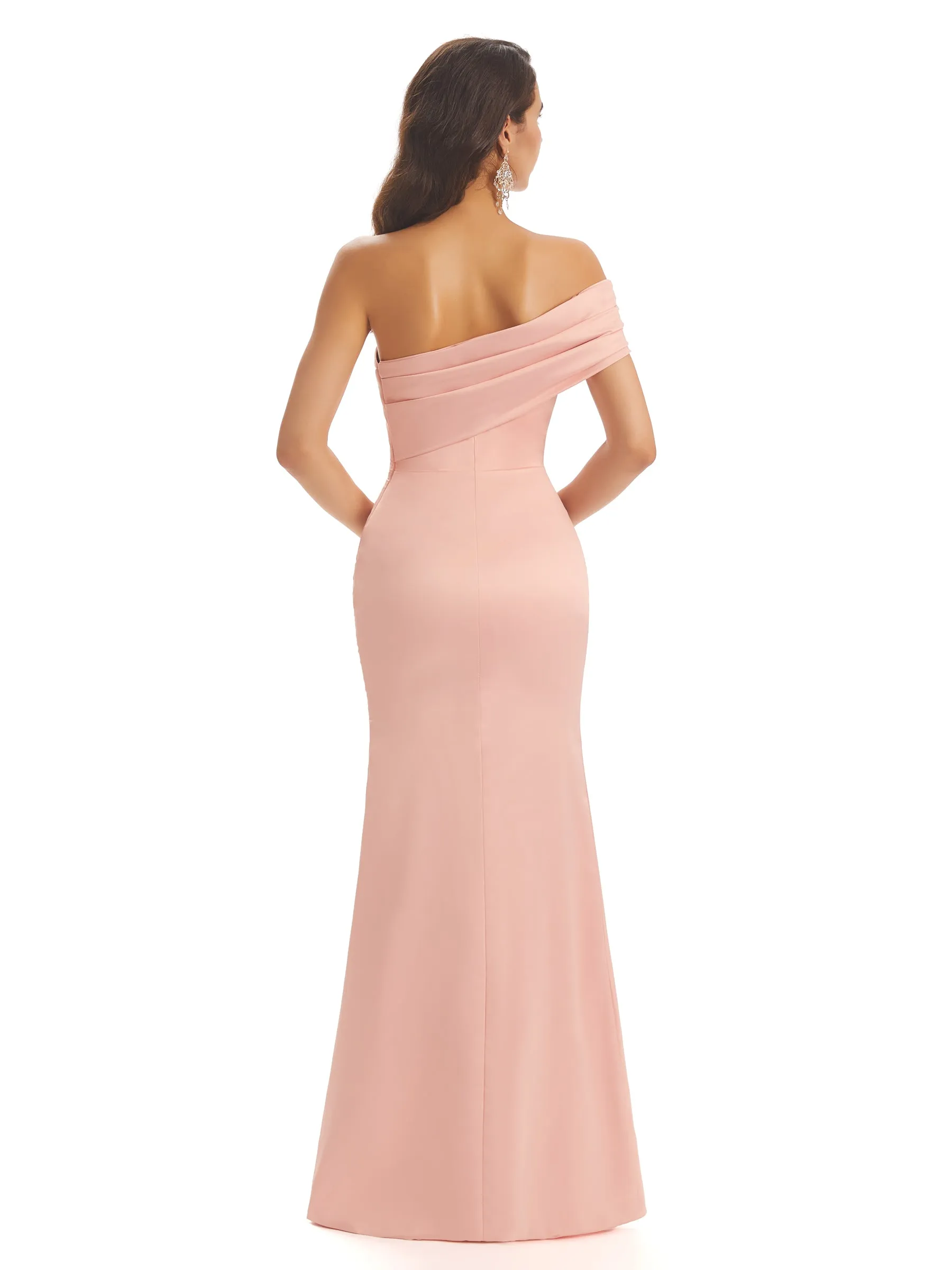 Elegant Satin Sexy Side Slit One Shoulder Long Mermaid Prom Dresses Online sold by ChicSew product image thumbnail 4