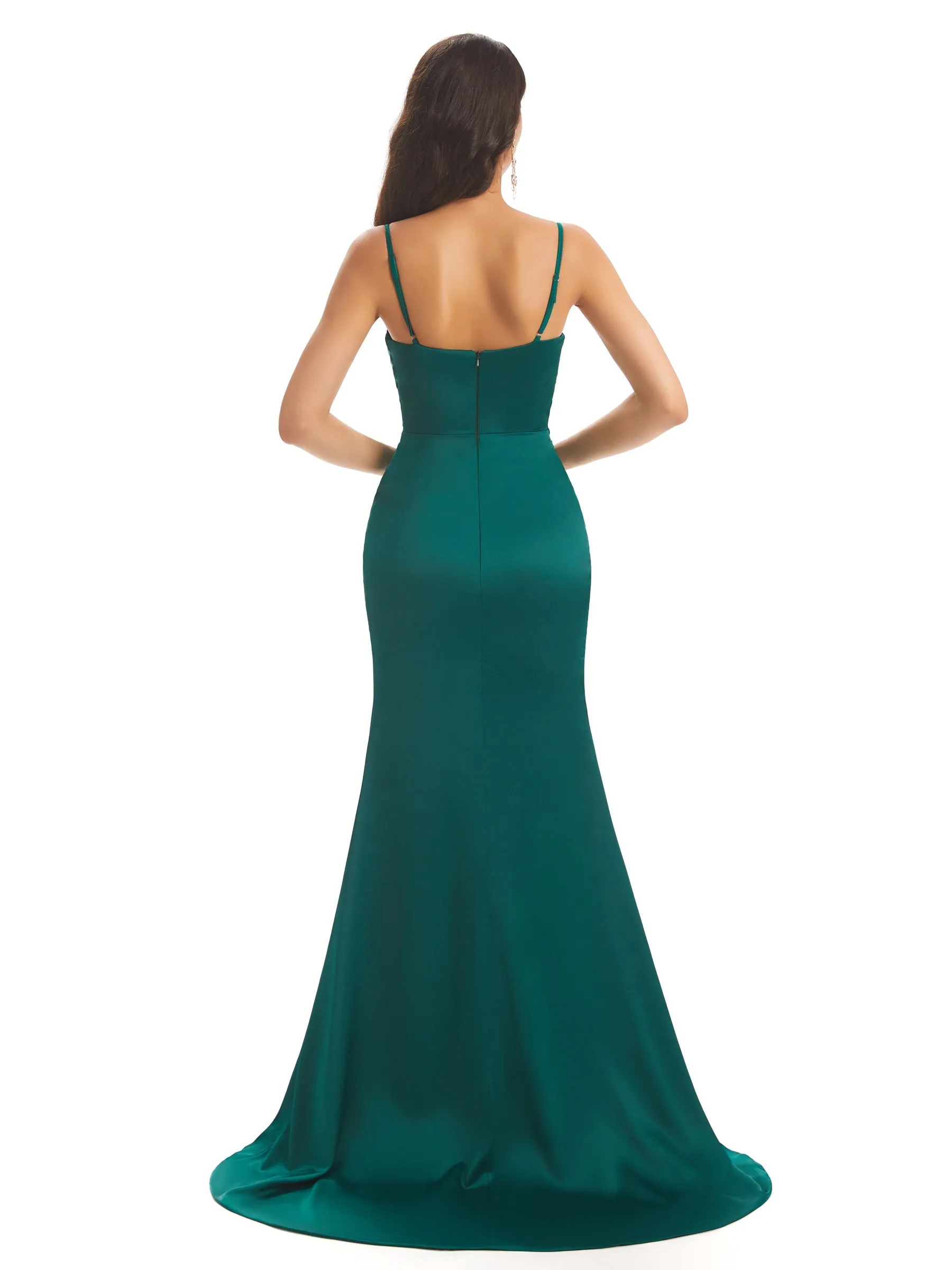 Sexy Mermaid Soft Satin Spaghetti Long Prom Dresses Online With Slit sold by ChicSew product image thumbnail 5