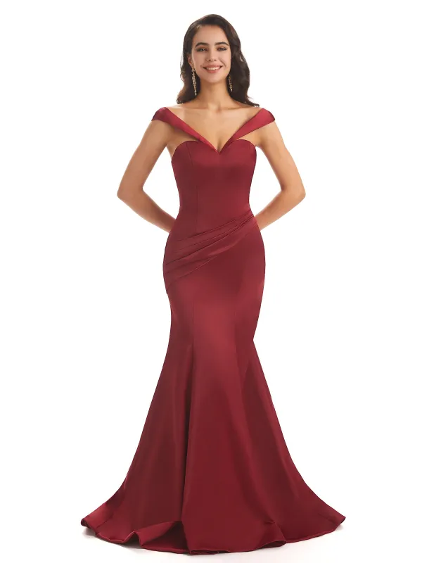 Sexy Soft Satin Cap Sleeves Long Mermaid Prom Dresses Online sold by ChicSew