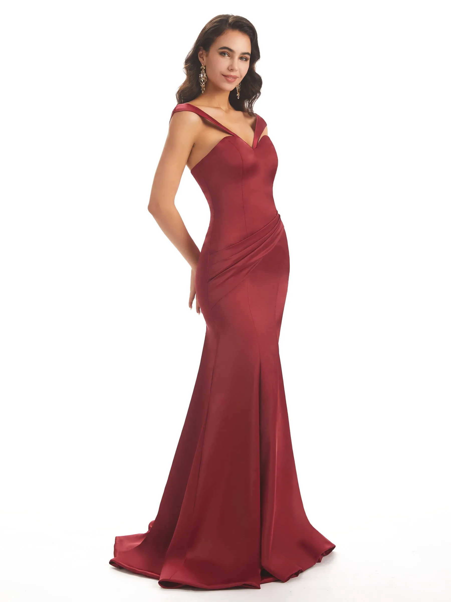 Sexy Soft Satin Cap Sleeves Long Mermaid Prom Dresses Online sold by ChicSew product image thumbnail 5