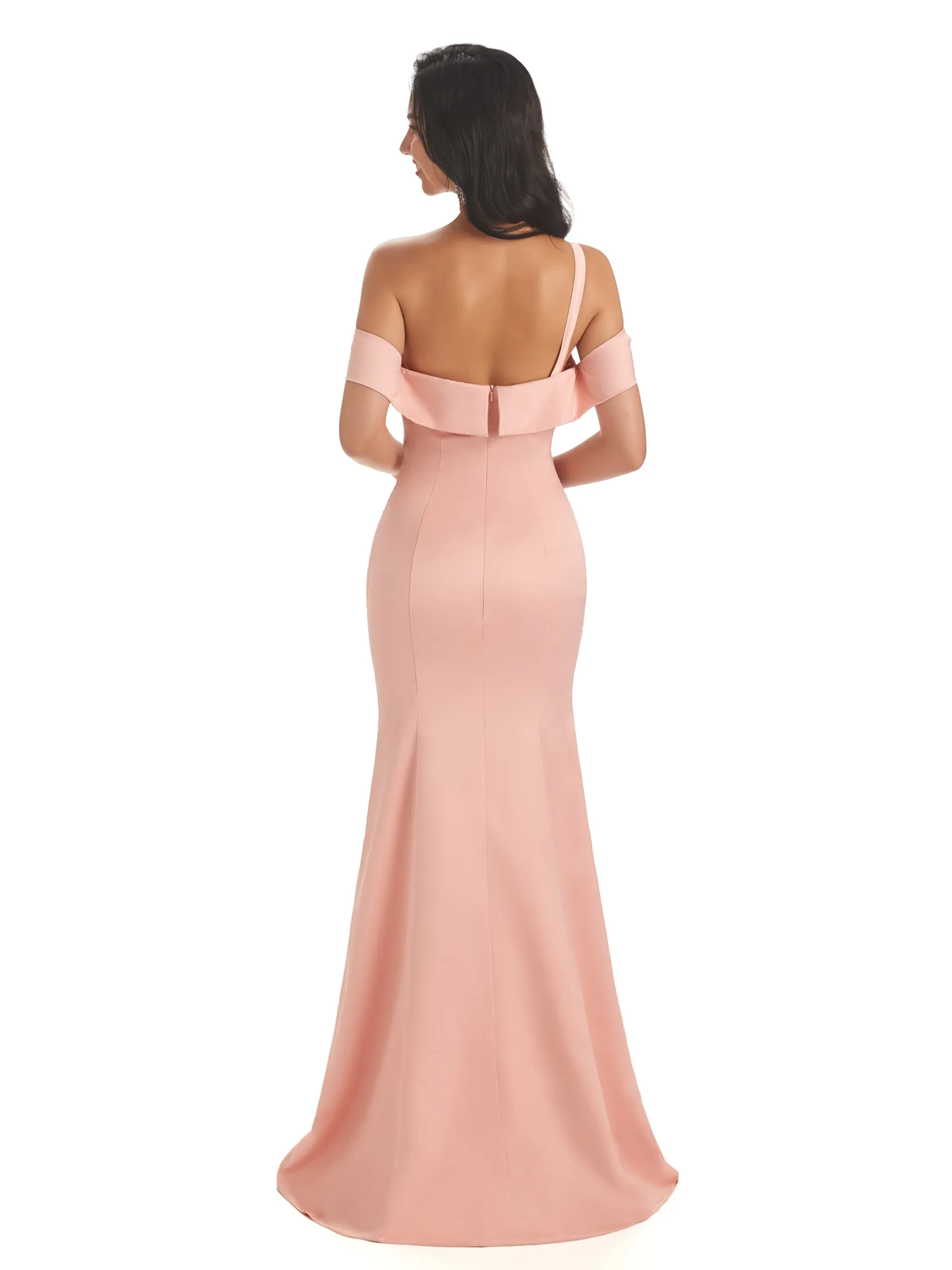 One Shoulder Soft Satin Side Slit Mermaid Long Prom Dresses Online sold by ChicSew product image thumbnail 3