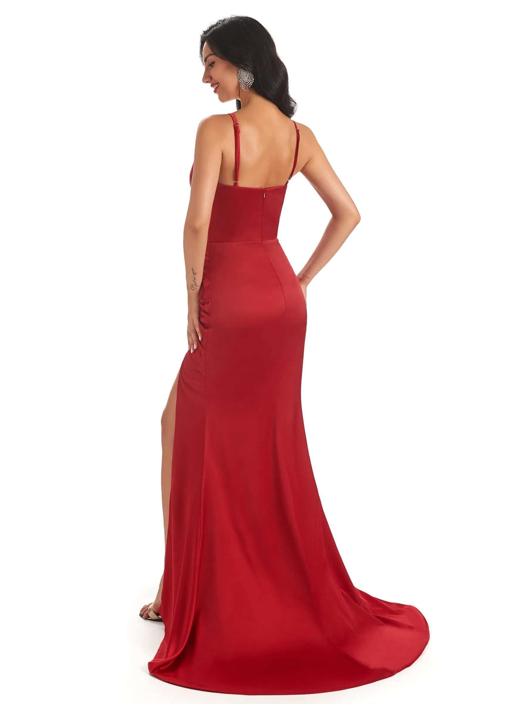 Sexy Soft Satin Spaghetti Straps Mermaid Prom Dresses With Slit sold by ChicSew product image thumbnail 3