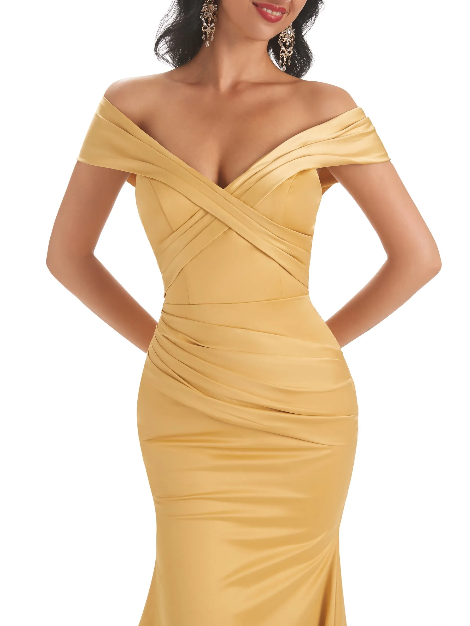 Elegant Cap sleeves Soft Satin Mermaid Long Prom Dresses Online sold by ChicSew product image thumbnail 3