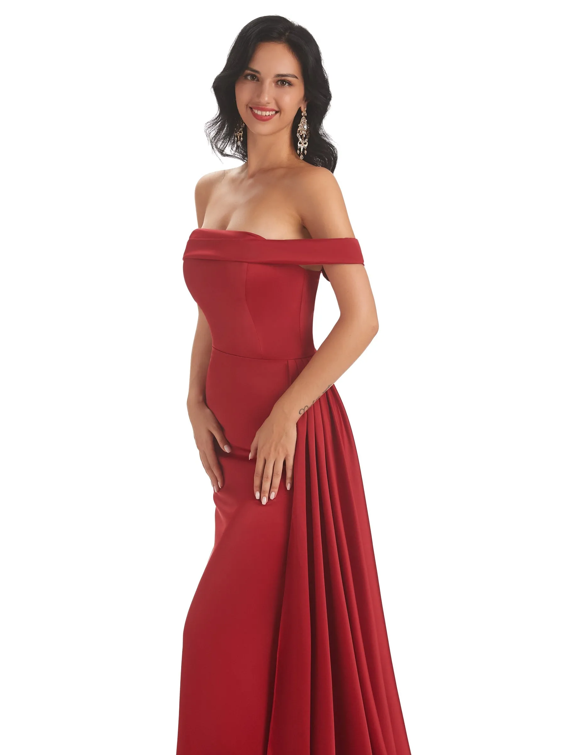 Sexy Off Shoulder Soft Satin Mermaid Long Prom Dresses Online sold by ChicSew product image thumbnail 4